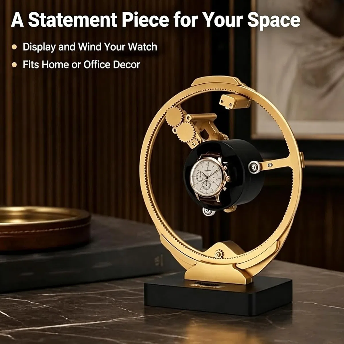 Enrollador automático de Relojes para un Reloj, antimagnético, con Ajuste de Hora Regulable | Soporte Giratorio de Aluminio CNC con Motor silencioso