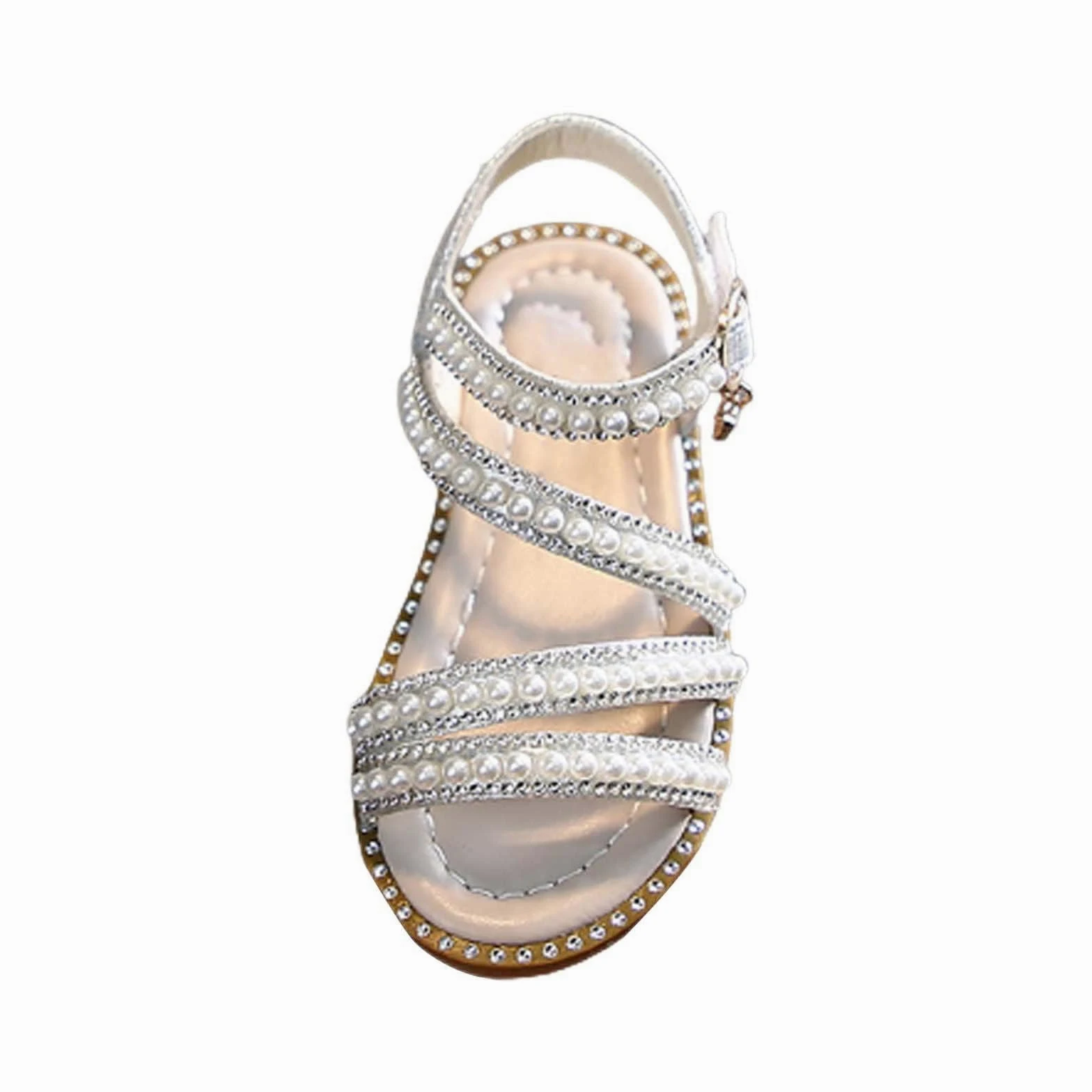 YHQZNLXQ Sandalias de Verano para niñas Edición Coreana Niñas pequeñas Perlas Zapatos de Princesa de Encaje Abierto Zapatos de Rendimiento pequeños medianos Grandes Primeros Zapatos para Caminar
