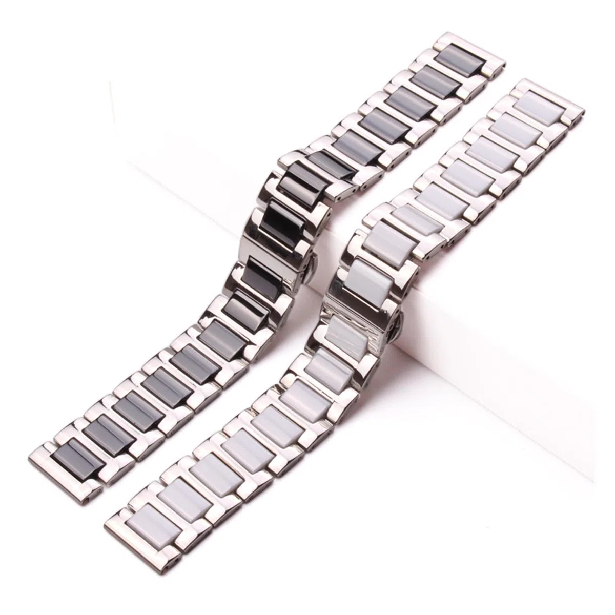SiChouwz Pulsera De Cerámica De Acero Inoxidable Correa De Metal Sólido Blanco Negro