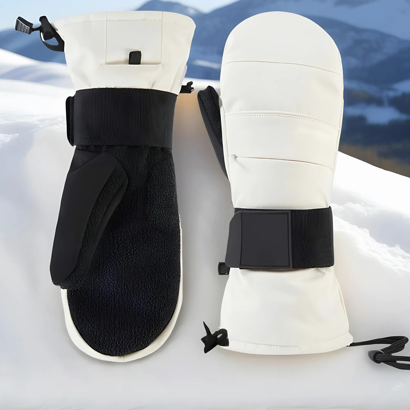Guantes de invierno - Manoplas compatibles con pantalla táctil, forro polar diseño aislado, protección de muñecas, correa ajustable de palma antideslizante | Tiempo frío al aire libre Ciclismo Esquí