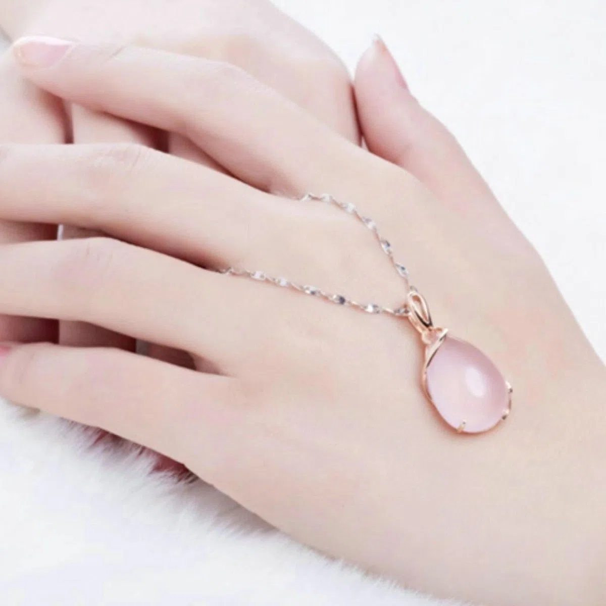 Collar para mujer de oro rosa 750 585 375 de oro auténtico, cadena colgante gota con cuarzo rosa de 14,5 ct, collar de boda de 45 cm para mujer