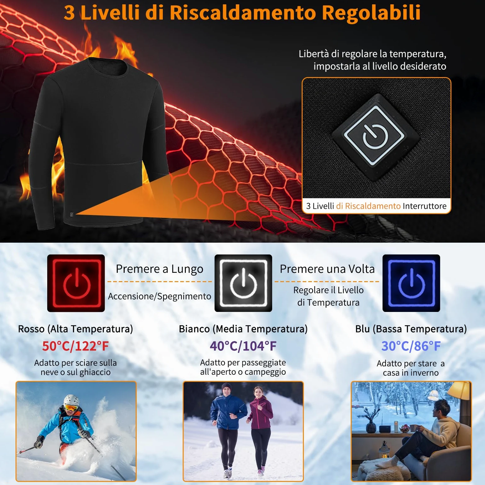 Camiseta Calefactable Hombre Mujer, Ropa Interior Térmica Calefactable, Termico Lavable Jersey Eléctrica para Camping Senderismo Esquí Pesca Moto al Aire Libre
