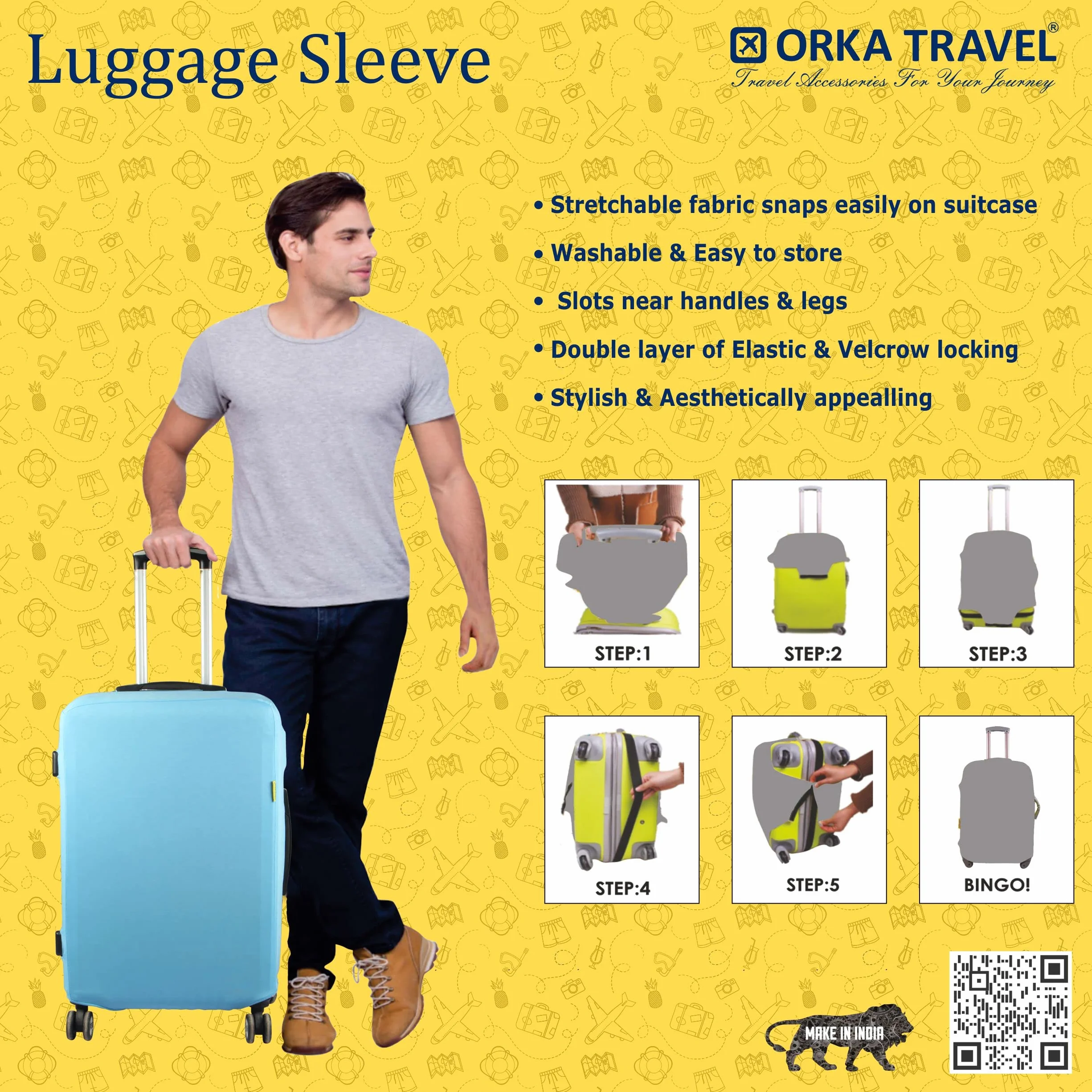 ORKA TRAVEL Funda protectora de equipaje lisa, Azul, Large [30 inch], Protector de equipaje
