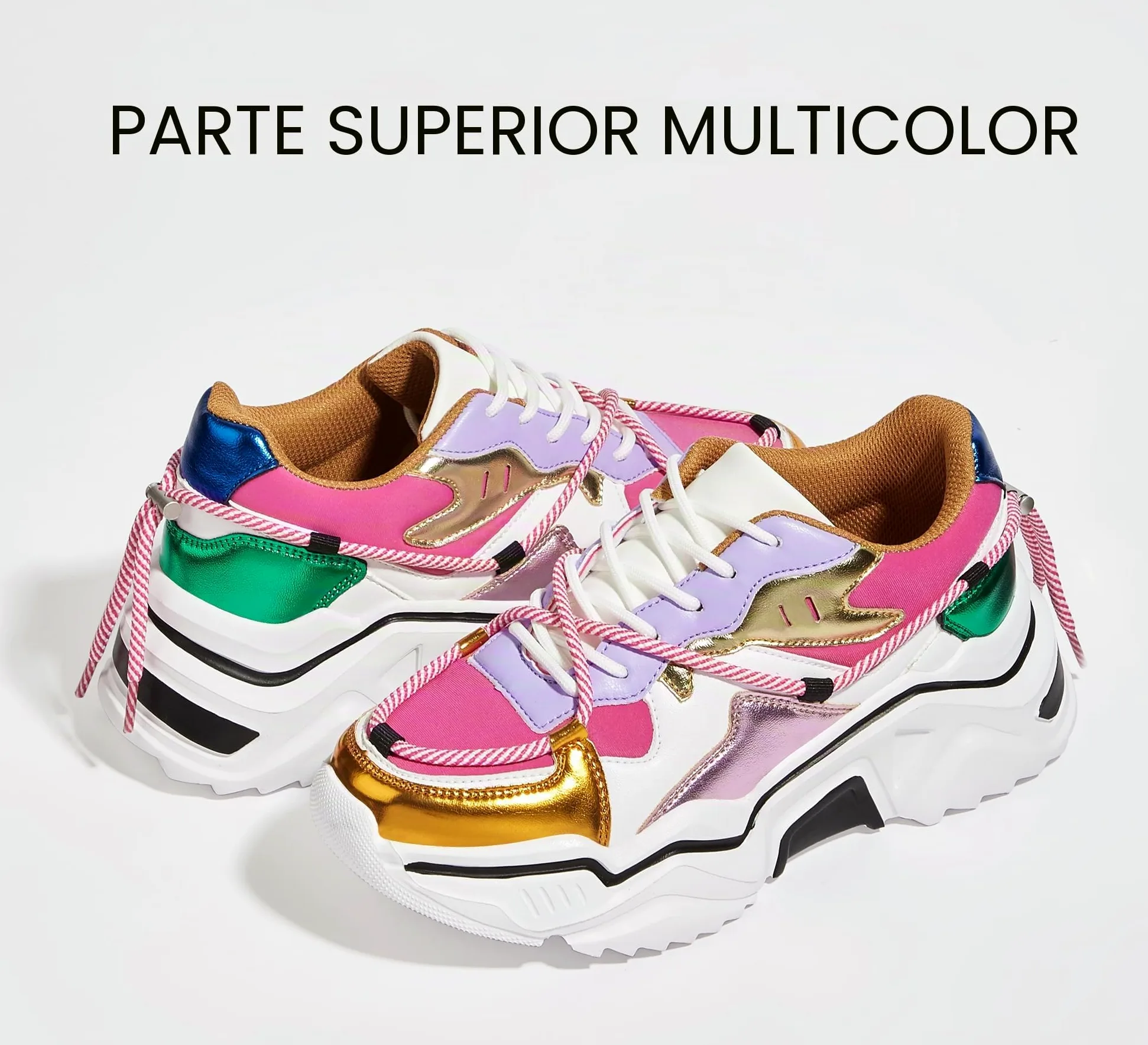 LUCKY STEP Zapatillas Plataforma Mujer – Retro Chunky Dad Shoes, Zapatos de Moda con Bloques de Colores para Uso Diario y Paseos