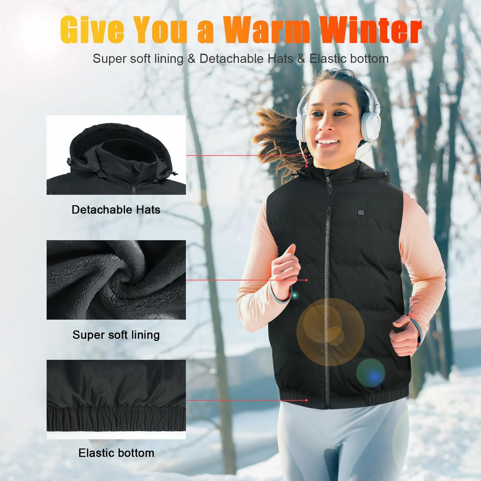 Chaleco con Calefacción Eléctrica USB con Batería, 3 Niveles de Temperatura, 9 Hojas de Calefacción, Lavable, Invierno Cálido