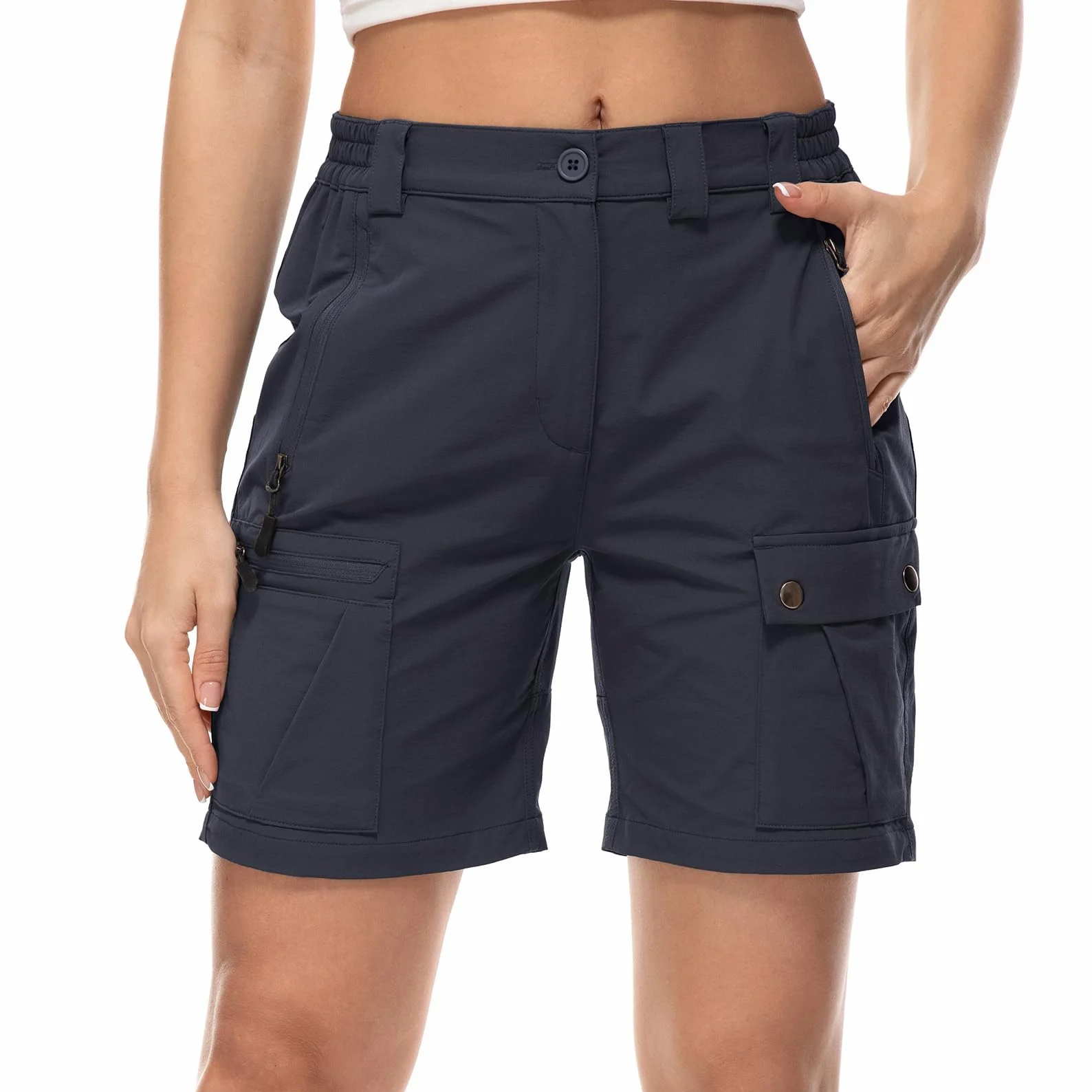 Pantalones Cortos Mujer Cargo Verano Elásticos Secado Rápido Ligeros Pantalón de Senderismo con 4 Bolsillos