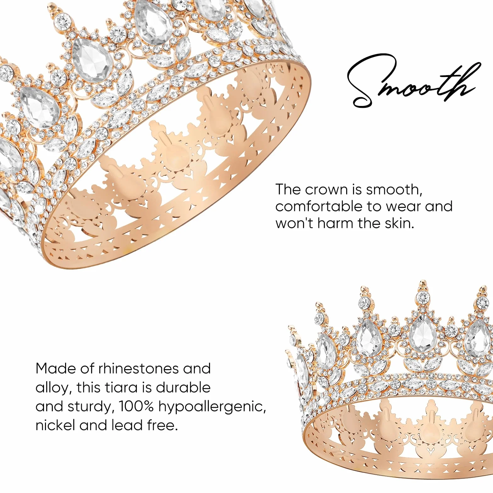 Tiara Redonda Corona de Cristal Diamantes de Imitación Brillantes para Mujeres Boda DRESHOW
