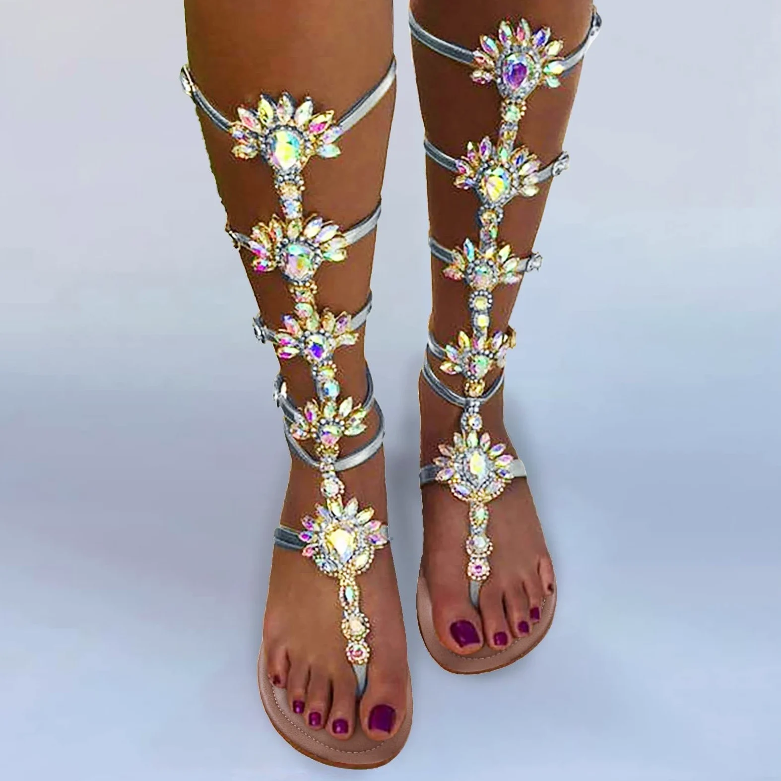 Genérico Sandalias Planas Negras Zapato Verano Mujer Sandalias Romanas con Hebilla de Imitación Y Punta Plana para Mujer A La Comodas Planas