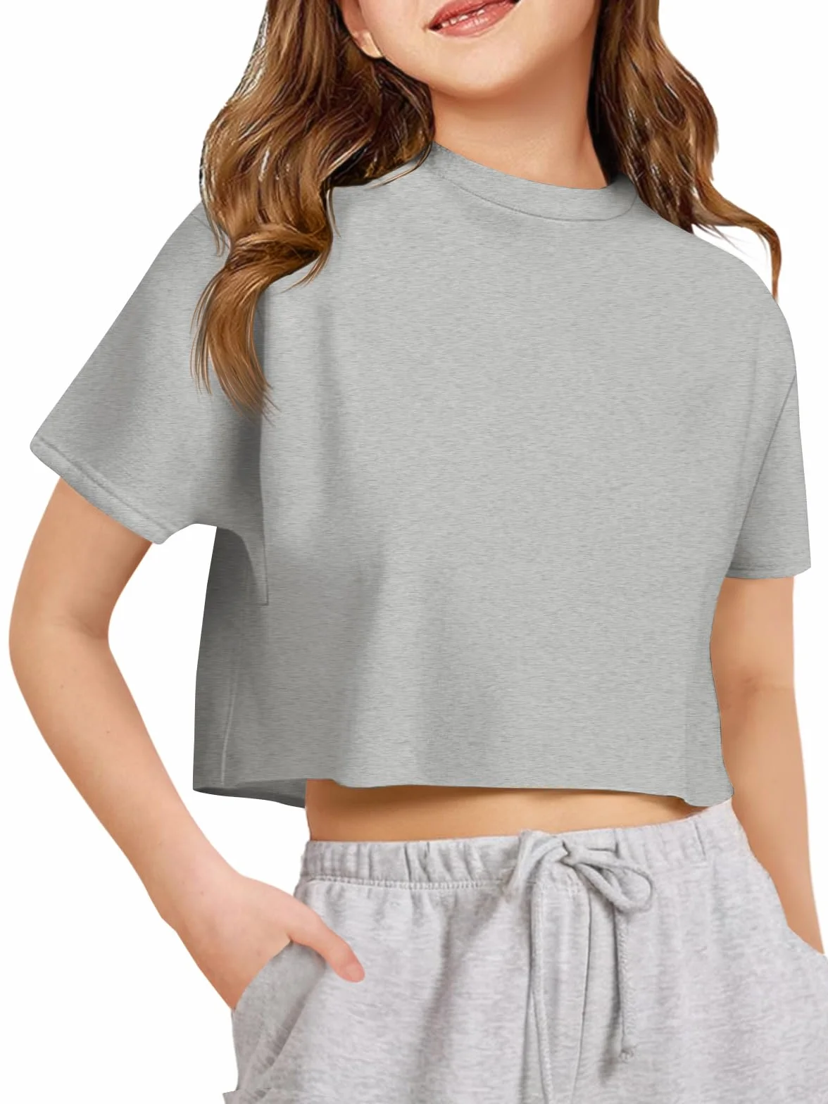 Haloumoning Camisetas de manga corta para niña de verano, camiseta deportiva para niños, cuello redondo, color liso