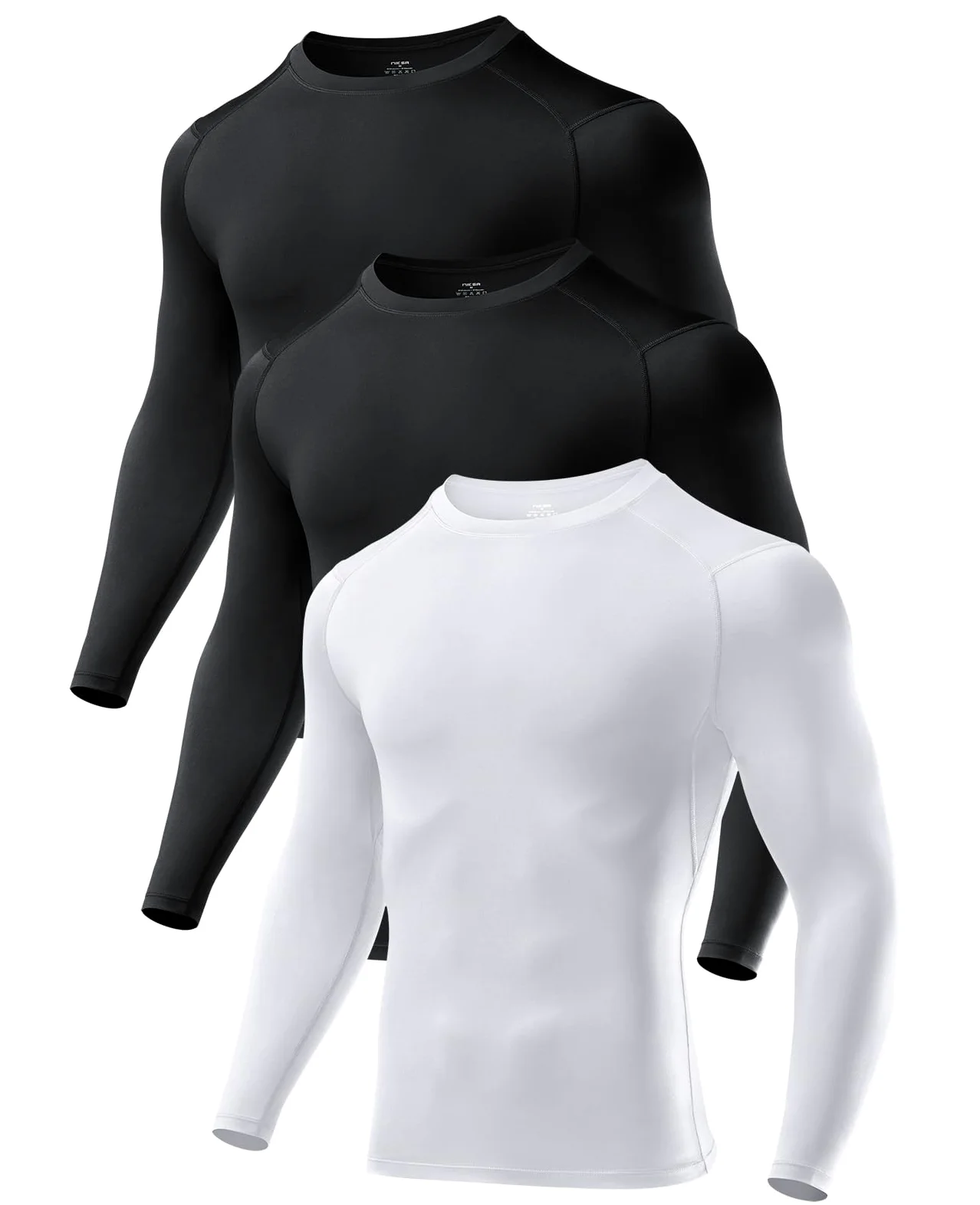 Niksa 1/2/3 unidades de camiseta de compresión para hombre, camiseta funcional de manga larga, cuello redondo, transpirable, para correr, entrenamiento, fitness