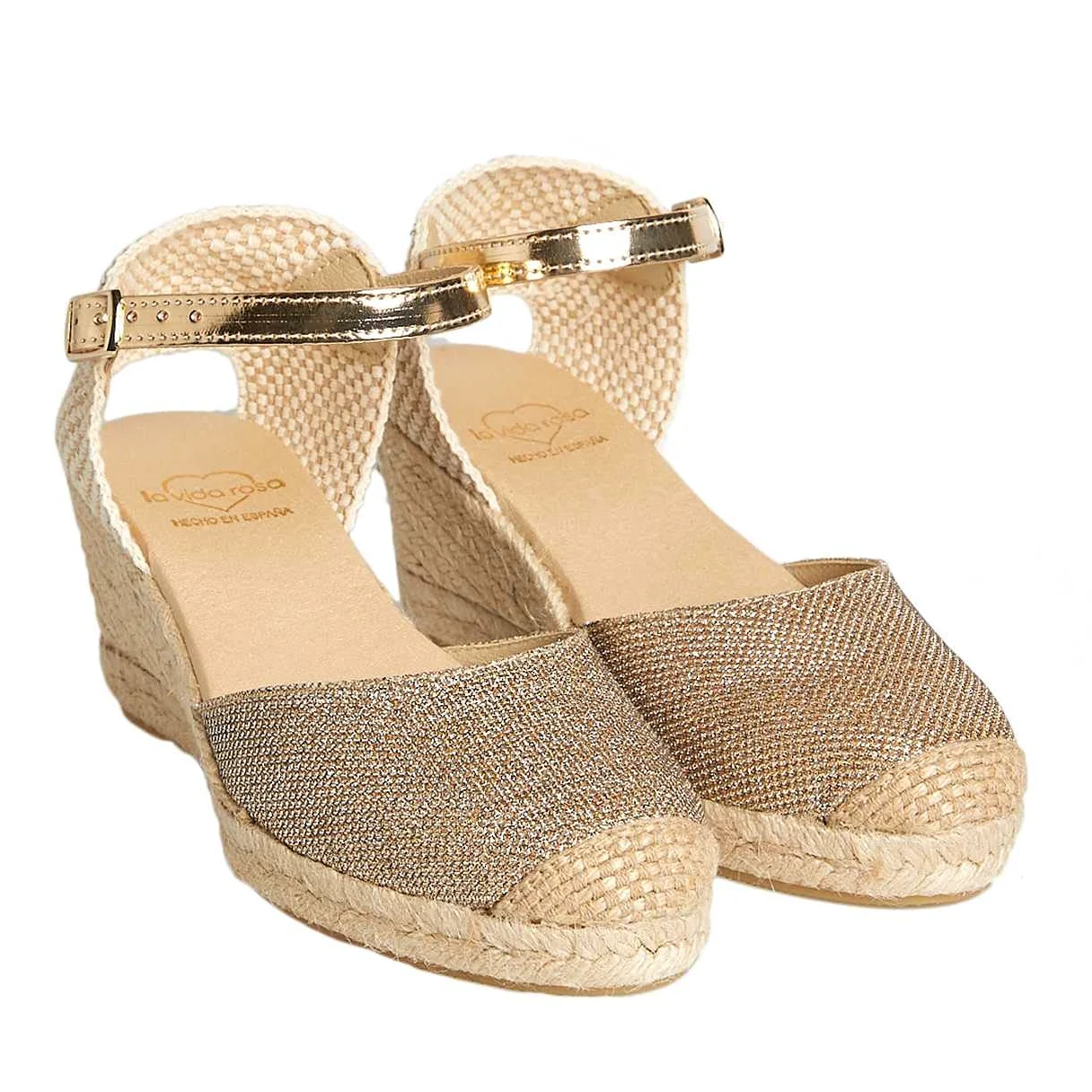 Alpargatas Cuña Cómoda Mujer Hechas en España - Sandalias Yute Natural | Plantilla Foam Acolchada, Cierre Hebilla y Tejido Técnico Transpirable - Zapatos Artesanales Cómodos para Verano y Caminar