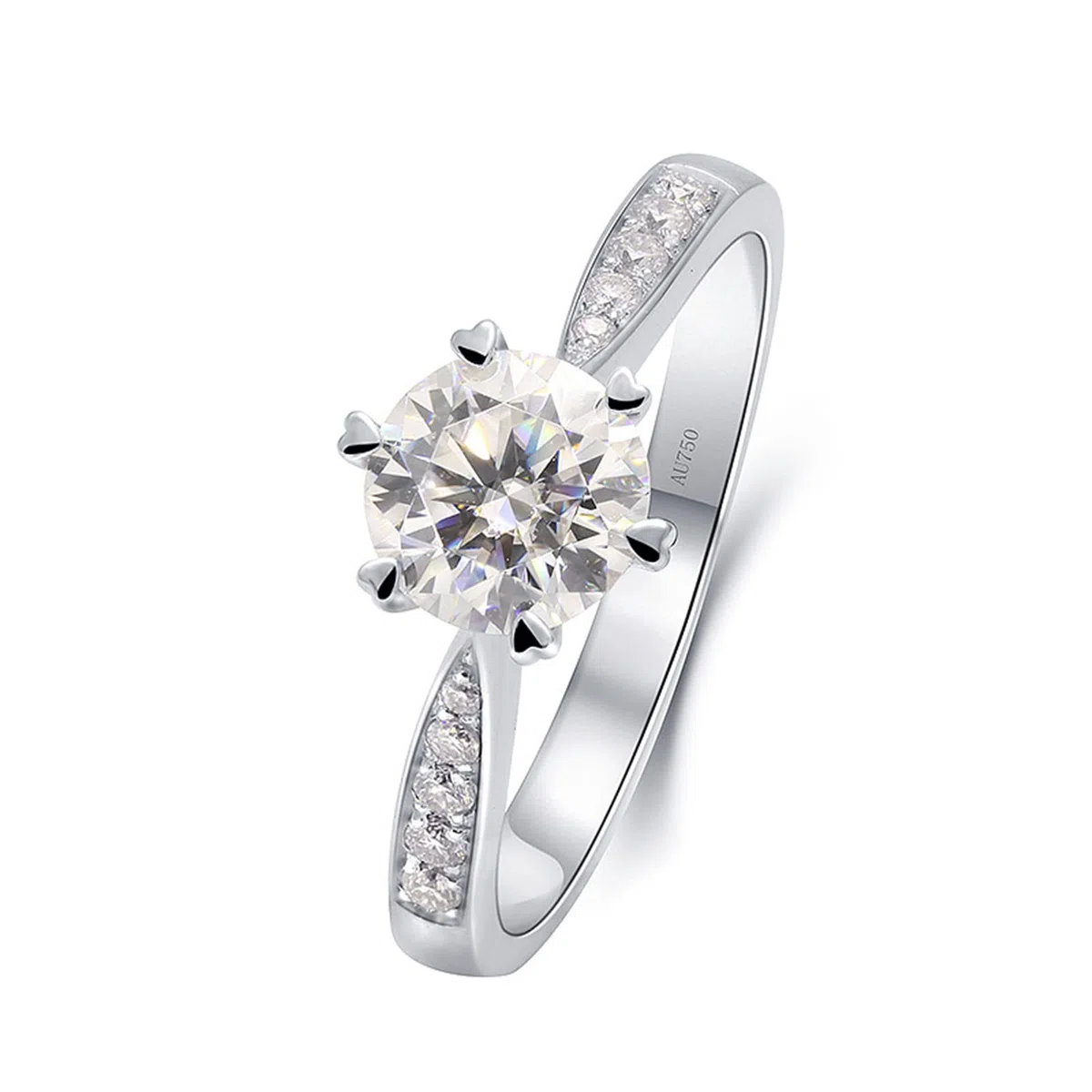 KnBoB Anillos de boda, alianzas de boda, anillo de oro blanco de 14 quilates/18 quilates, 6 garras de 1 ct moissanite con circonitas