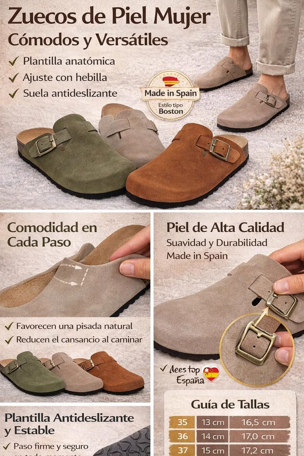 Genérico Zuecos Mujer Cómodos Casual – Plantilla Anatómica, Antideslizantes, Ligeros y Transpirables – Zuecos para Trabajo, Casa y Uso Diario