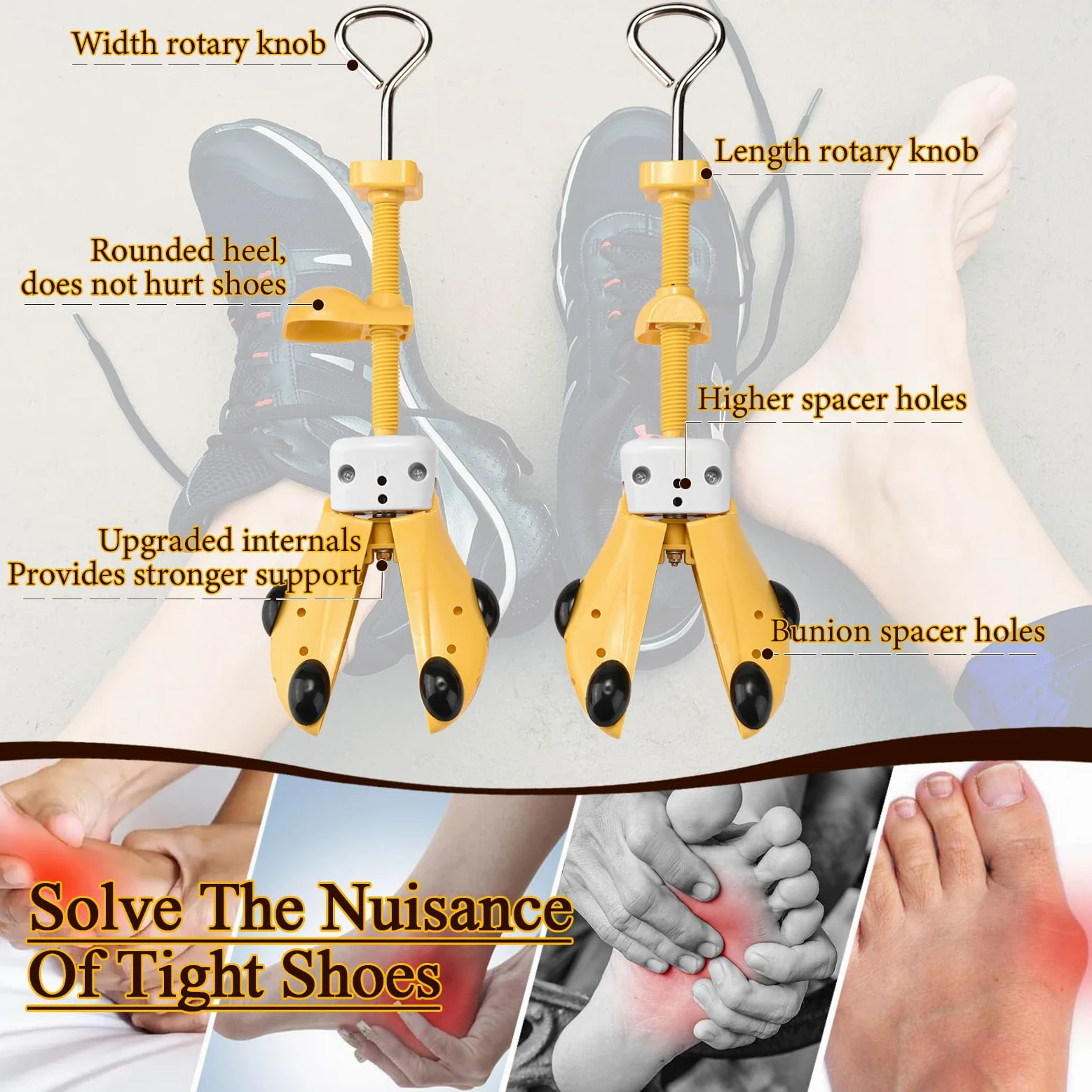 Estirador de zapatos para mujeres y hombres, pies anchos, par de expansores de zapatos, ancho ajustable, longitud y empeine