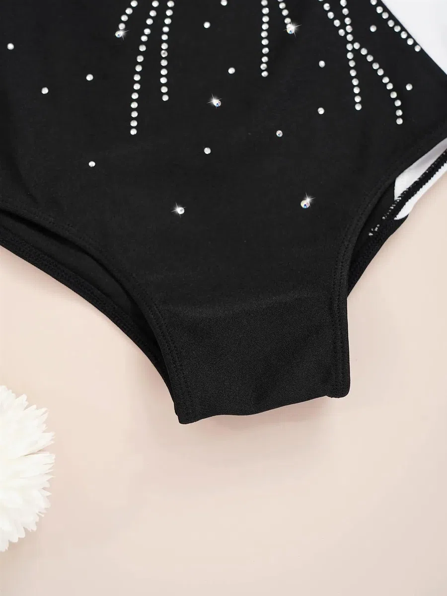 Maillot Gimnasia Ritmica Leotardo de gimnasia for niñas y niños, tutú de Ballet de diamantes de imitación brillante de manga larga, leotardo de baile, mono de patinaje sobre hielo, mono de gimnasia(Ro
