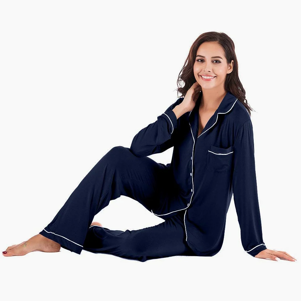 Conjunto De Pijamas De Mujer,Conjunto De Pijama Suave Clásico De Color Puro Modal De Algodón Con Botones Pjs Top & Bottoms Ladies Ropa De Dormir De Manga Larga Ropa De Dormir Para Todas Las Estacio