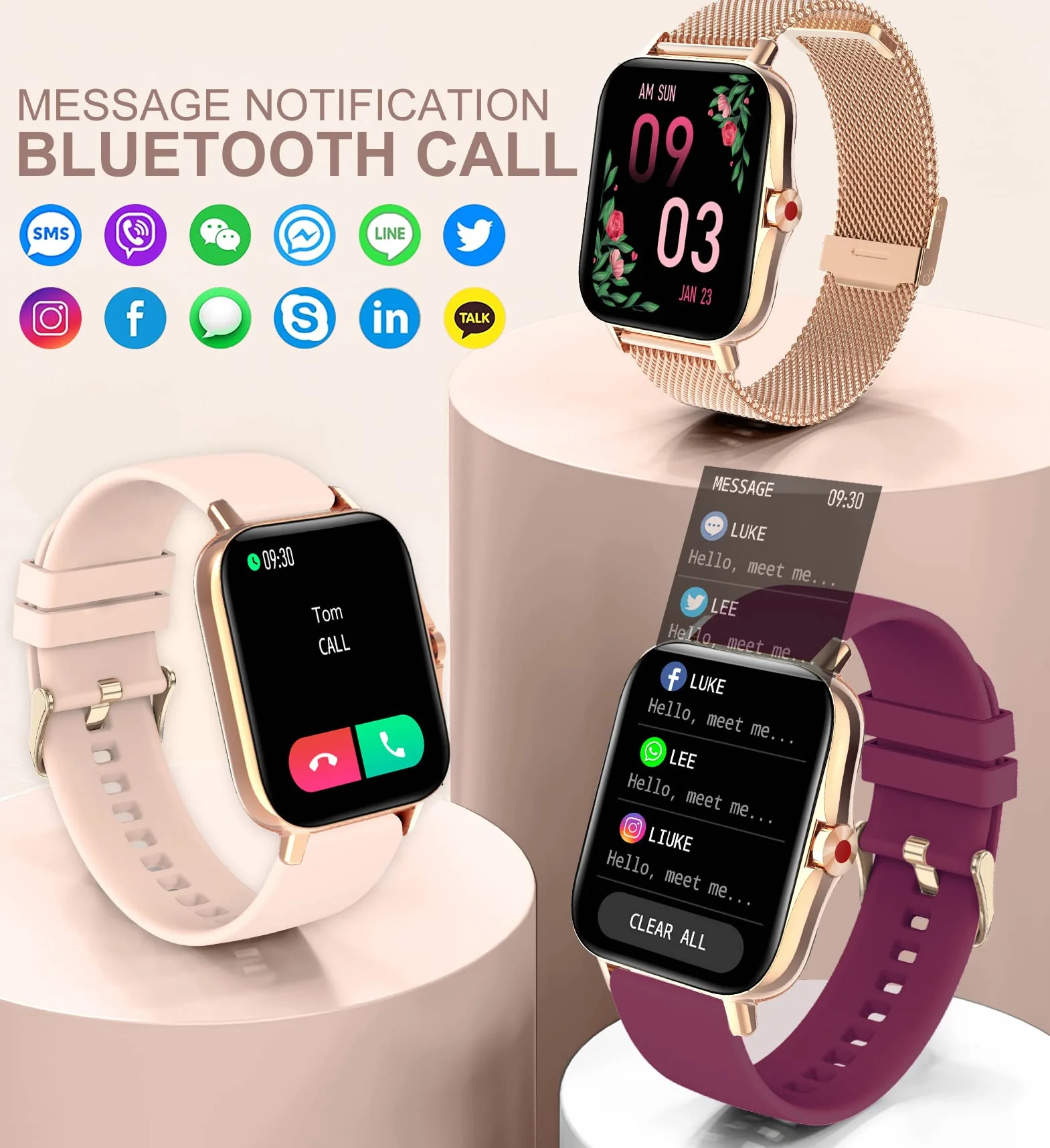 Iaret Reloj Inteligente Mujer con Llamadas,1,69" Smartwatch Mujer para Android iPhone 3 Correas, Pulsera Actividad Presión Arterial Ritmo Cardíaco Oxígeno Sanguíneo Seguimiento Menstrual Monitor Sueño