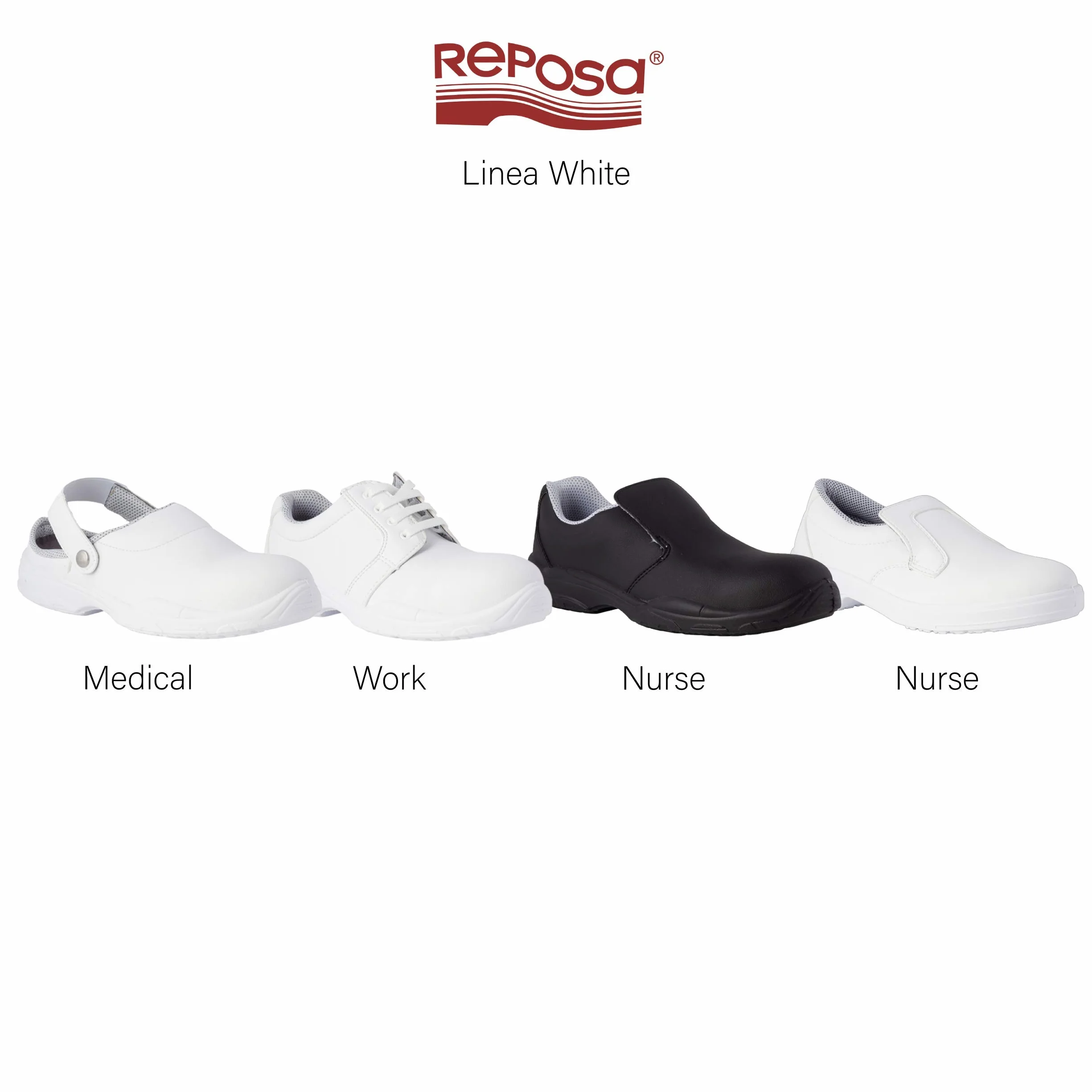 REPOSA Medical - Zuecos Sanitarios Mujer y Hombre en Microfibra con Suela Antideslizante, Zuecos Enfermera Antishock y Antiestáticos con Correa, Zapatos Sanitarios y de Cocina Cómodos y Transpirables