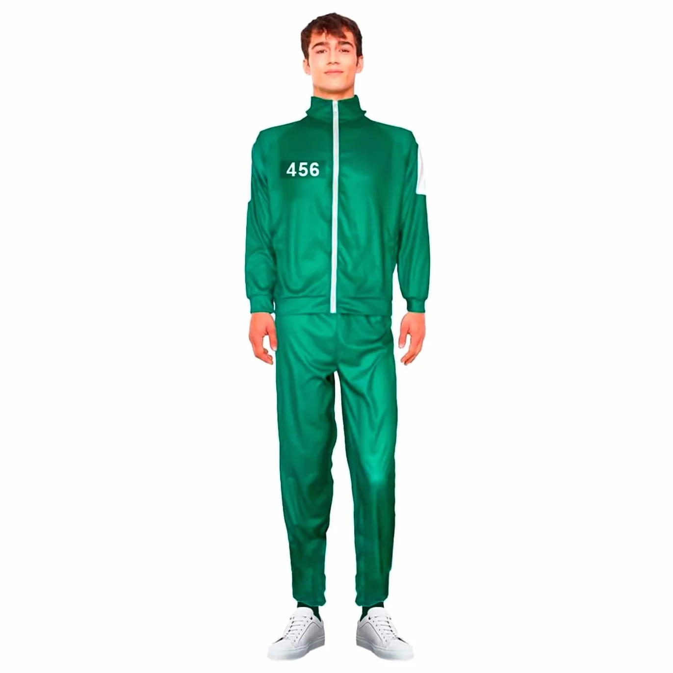 Disfraz de chándal verde y rayas blancas números inspirado en la serie Calamar talla S