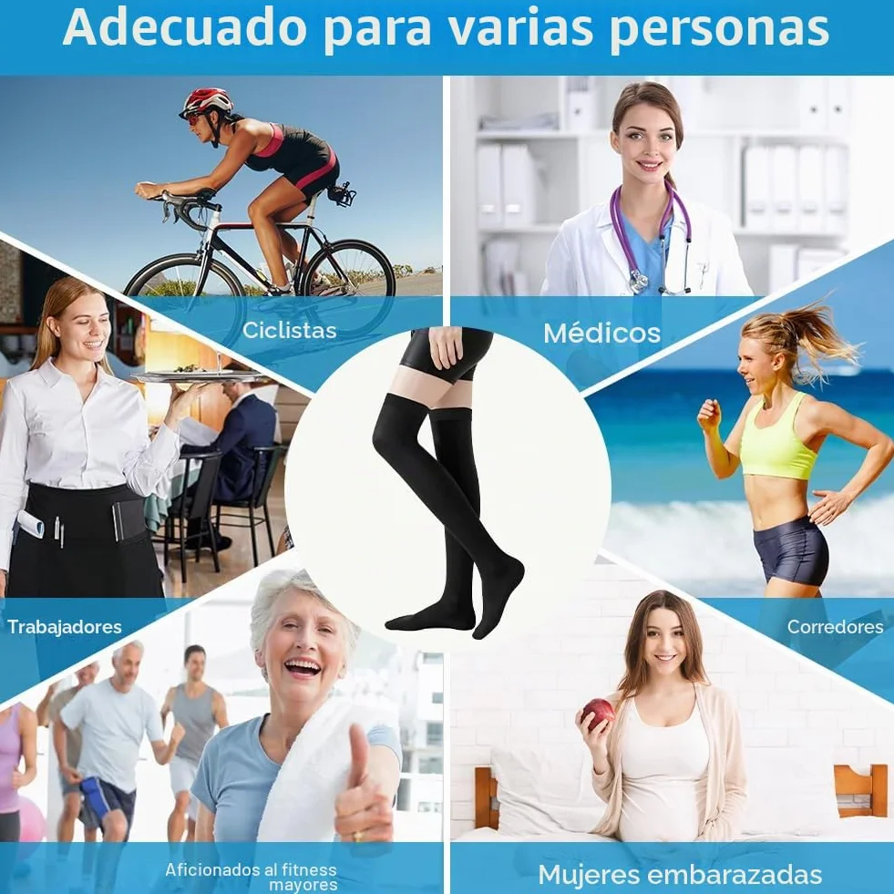 Medias de Compresión Mujer Hombre Hasta el Muslo 23-32 mmHg Soporte Graduado Punta Cerrada Varices Edemas