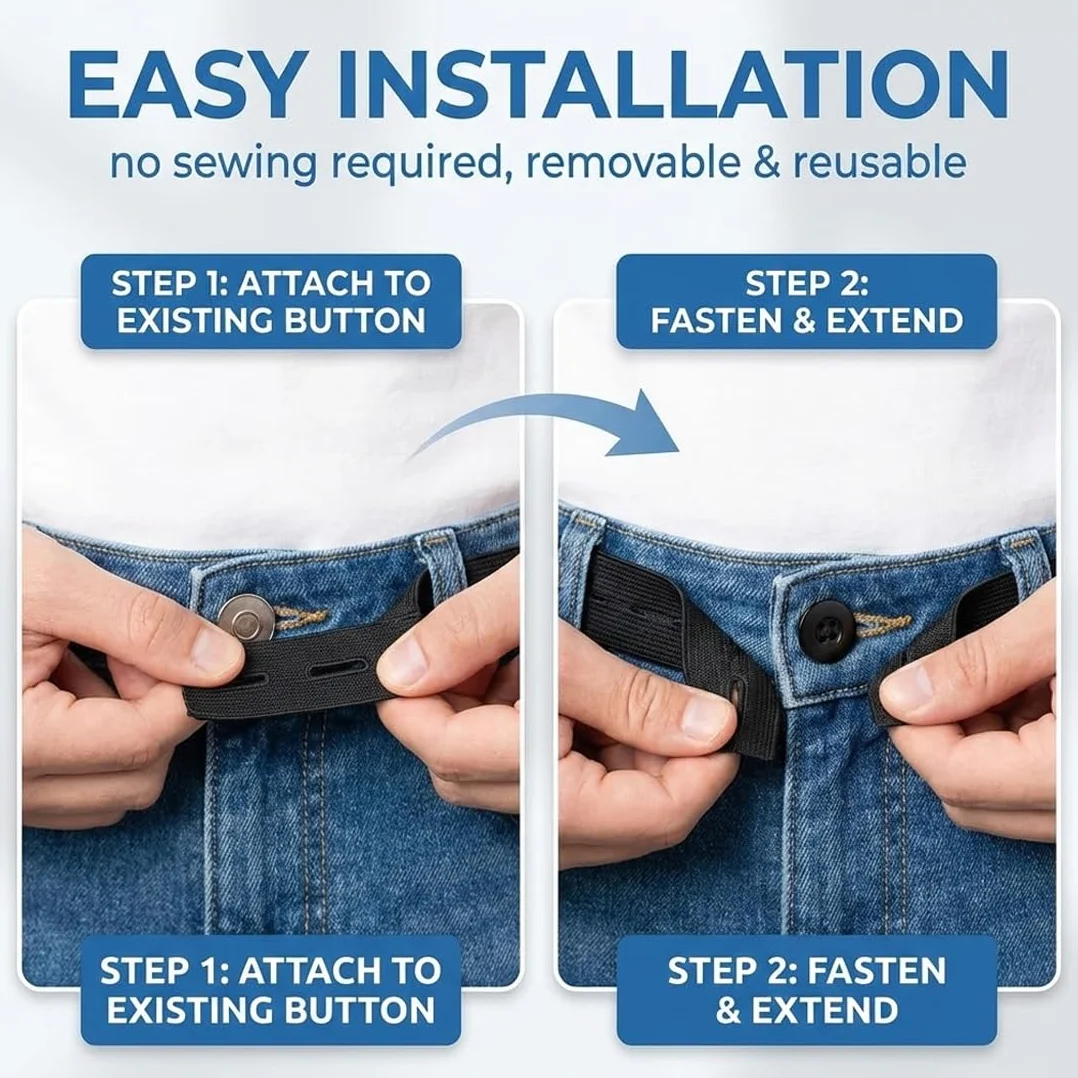 10 PCS Set de Extensores de Cintura - Extensión Elástica de Botón para Jeans y Pantalones, Ajustable para Mujeres y Hombres (2.4 x 8.3 cm)
