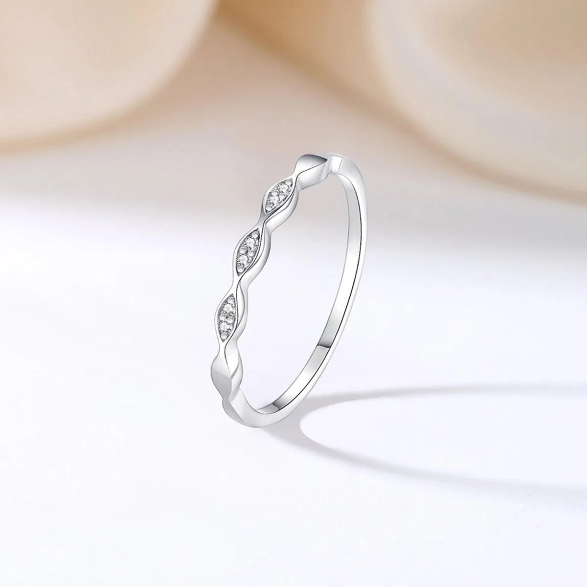 Anillos Mujer Pulgar, Anillo de dedo Mujer Vintage Patrón Ondulado con Diamante Redondo Oro Blanco Platino 950 Tamaño 62 (19.7)