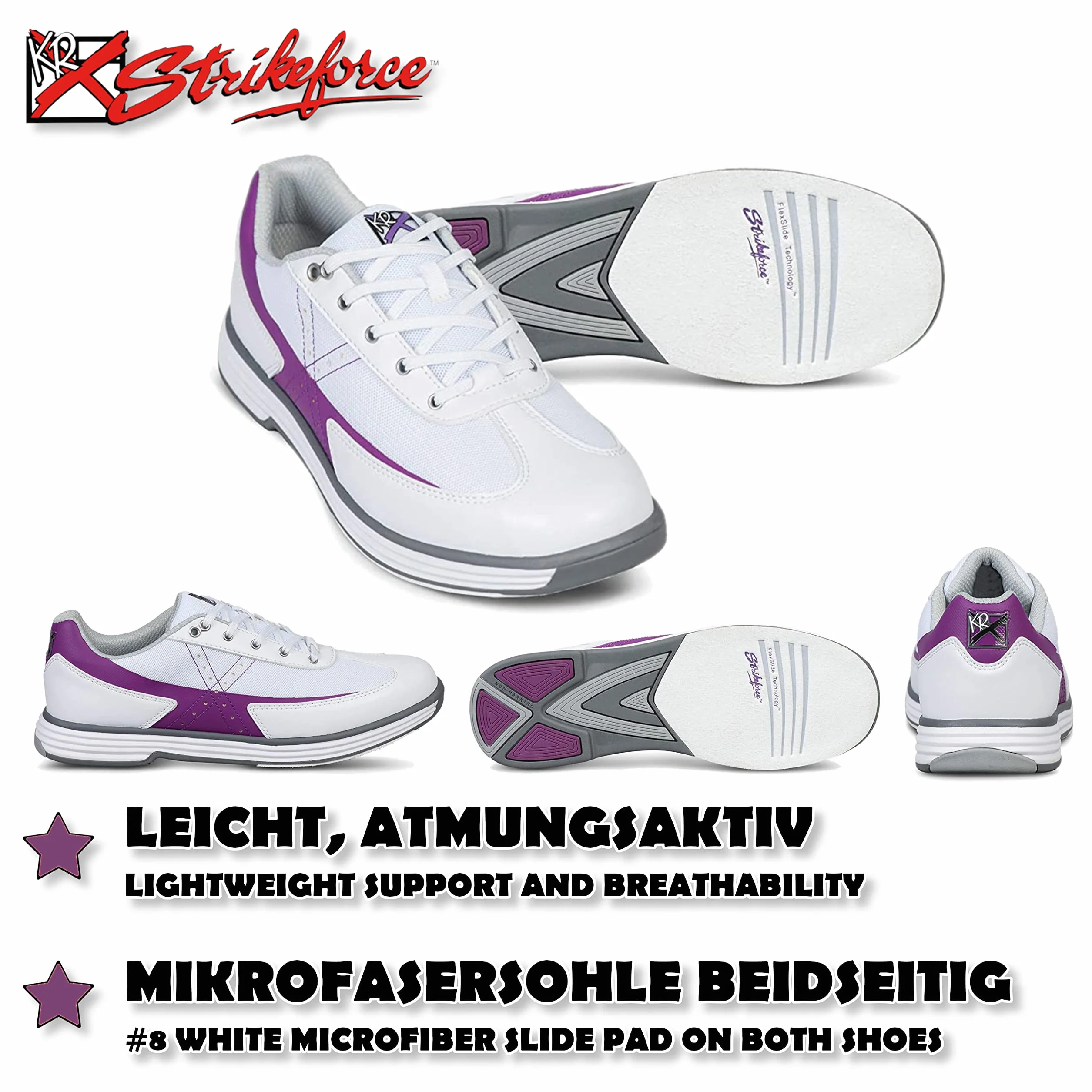 EMAX KR Strikeforce Flex Zapatos de Bolos Mujer Blanco Uva Talla 36-41