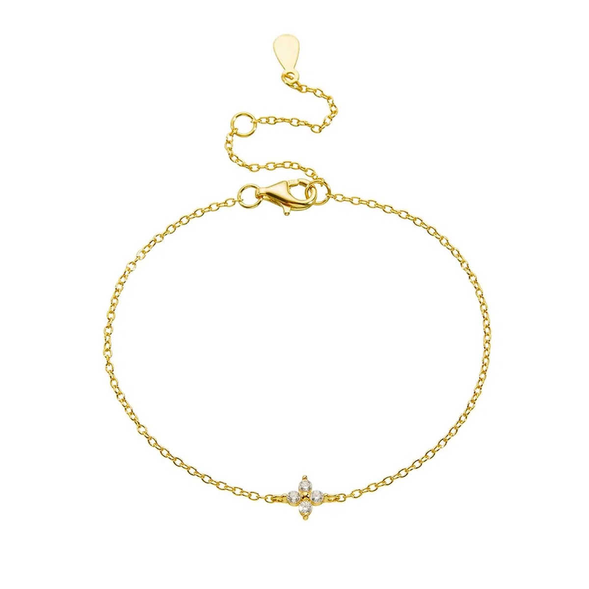 Pulsera Oro Mujer 9 K / 14 K / 18 K, Flor con Diamante, Cadena Extensible 16 CM + 5 CM, Pulsera de Oro para Mujer Ajustable