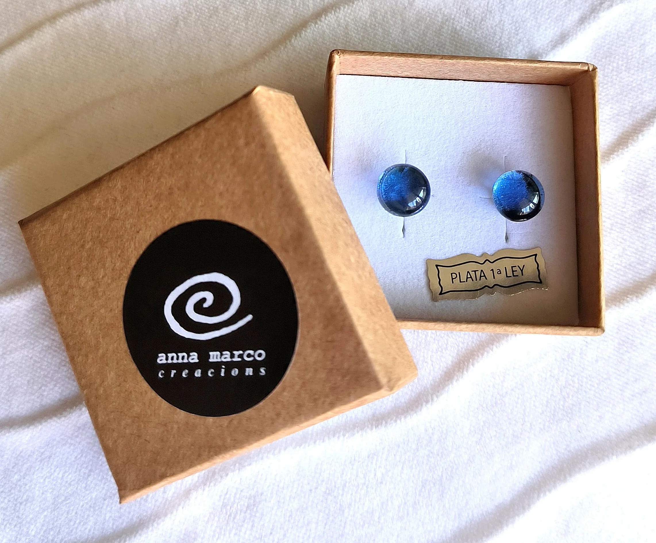 Pendientes de vidrio artesanal azul transparente