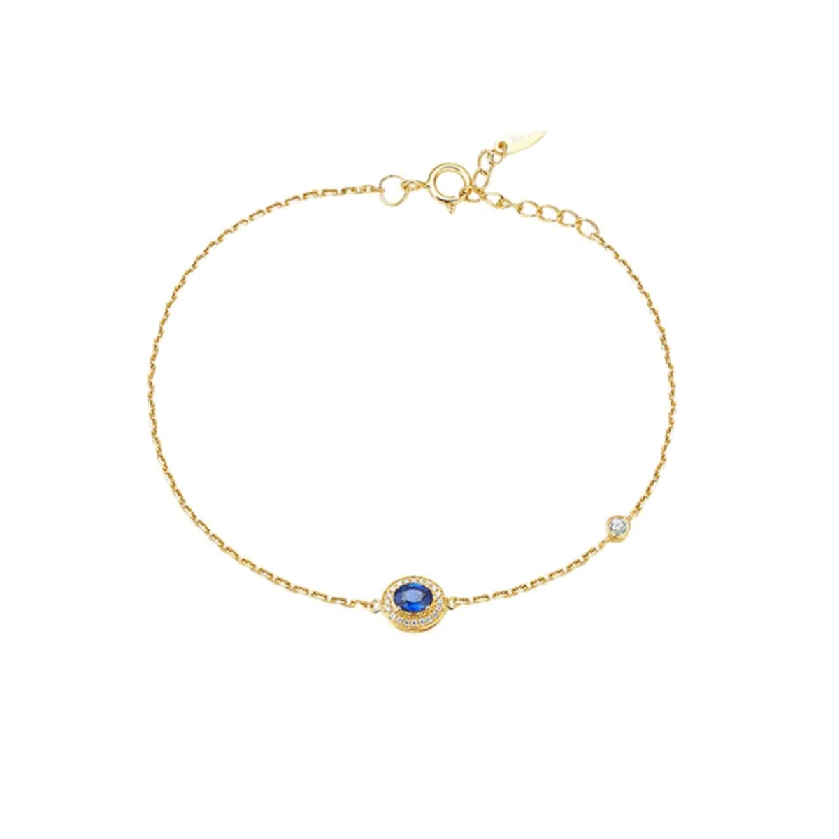 Pulseras Mujer de Oro Amarillo 9K / 14K / 18K, Oval con Zafiro y Diamante, Cadena Extensible 16 CM + 5 CM, Pulsera de Oro Azul Mujer