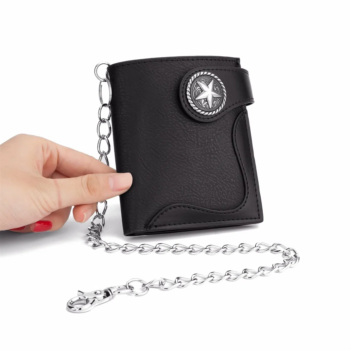 Cartera Cadena Piel Bolso Casual for Hombre con Cadena de Billetera Corta Zero para Hombres(Schwarz)