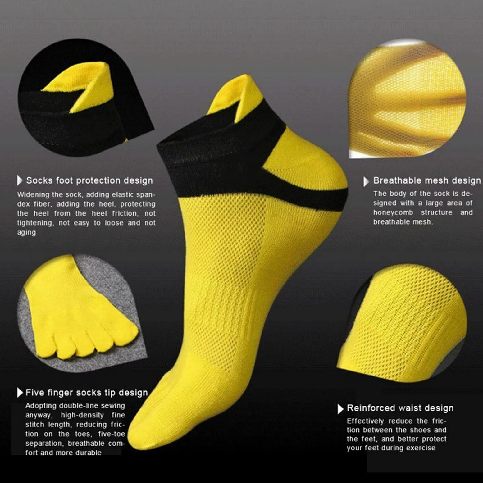 Calcetines for Hombres al Aire Libre Calcetines de algodón Transpirables Deportes Ciclismo Ciclismo Carrito de 1 Dedo Toe Slight Sock Cycling Socks
