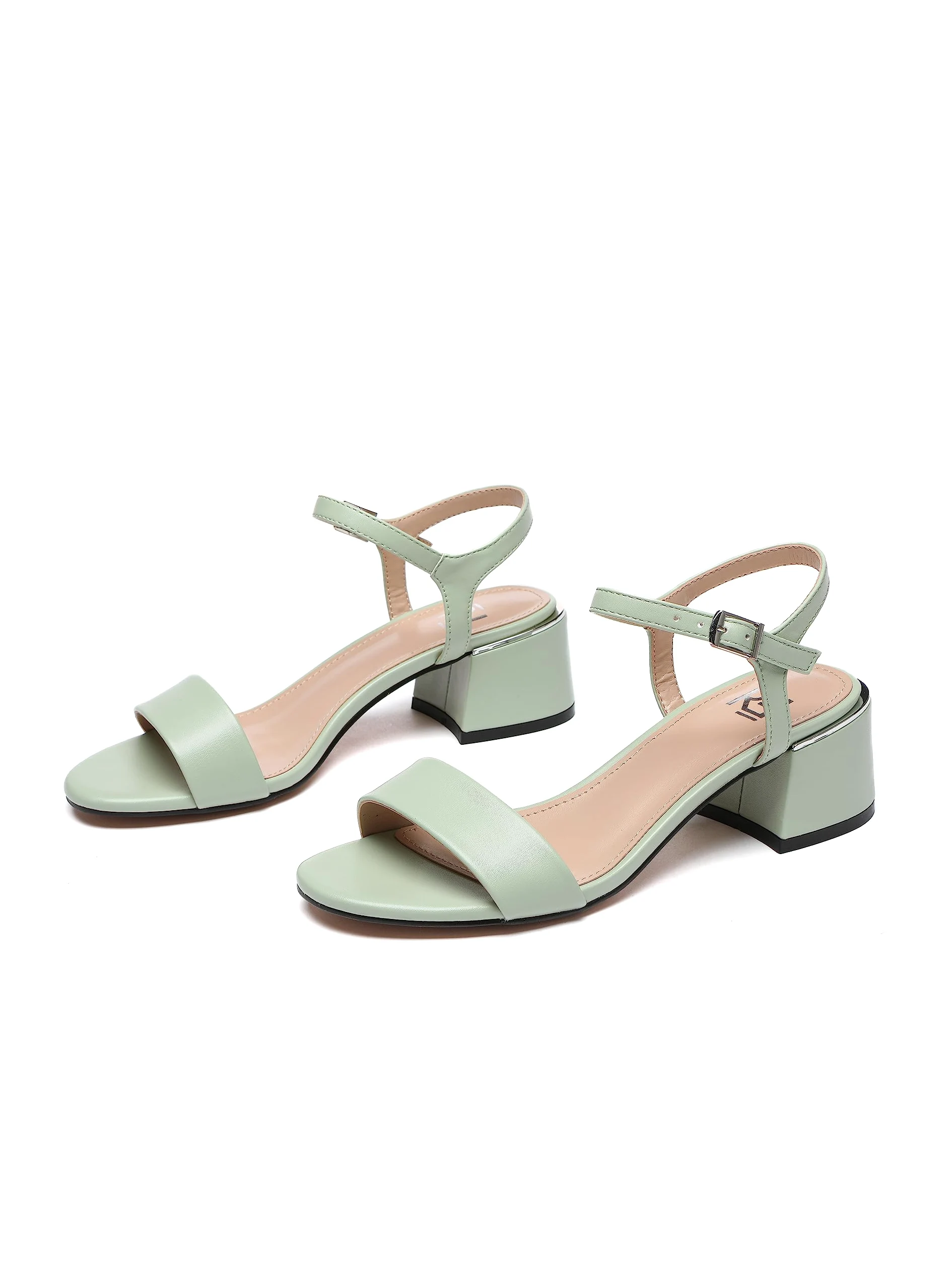 Sandalias de tacón, Sandalias con tiras, Beige, Nude, 5 cm Tacón Bloque, Imitación de Cuero, Sandalia con Correa De Tobillo, C553-K1781-13