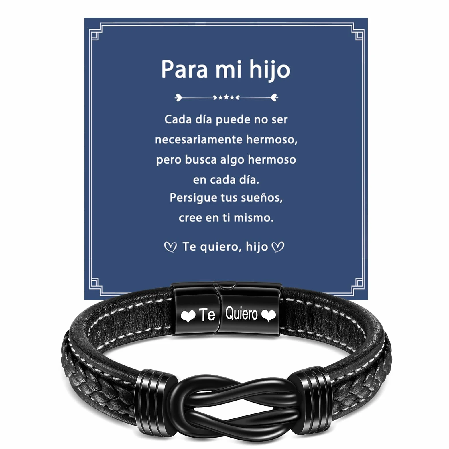 YELUWA Dia Del Padre Regalos, Pulsera Hombre, Regalos Para El Marido Los Hombres De Acero Inoxidable Pulsera De Cuero Trenzado Cumpleaños, Aniversario, Día De San Valentín, Regalo De Cumpleaños