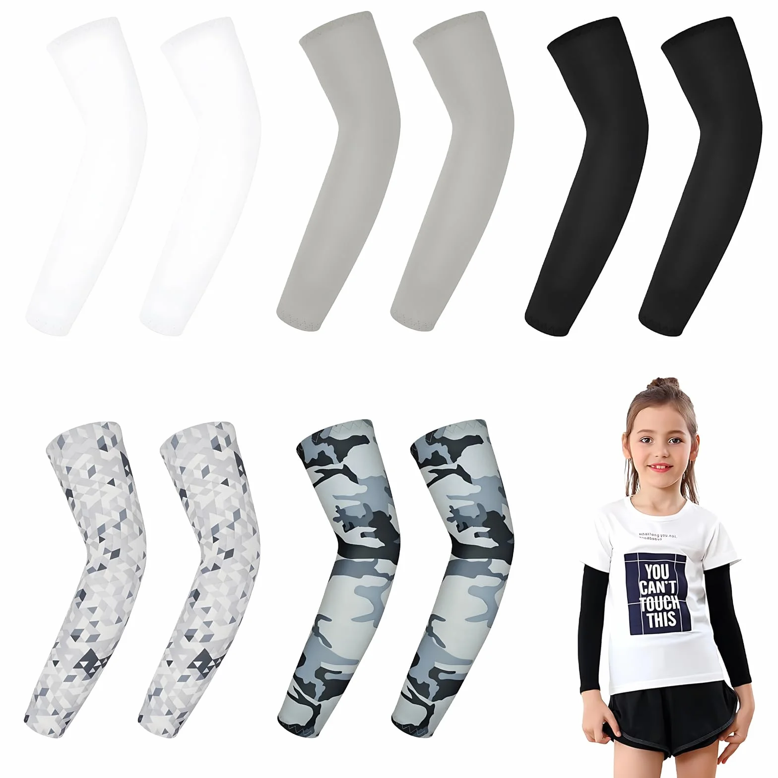 Mangas de protección Solar para Brazos Adolescentes 5 Pares Deportiva compresión 36 cm Multicolor