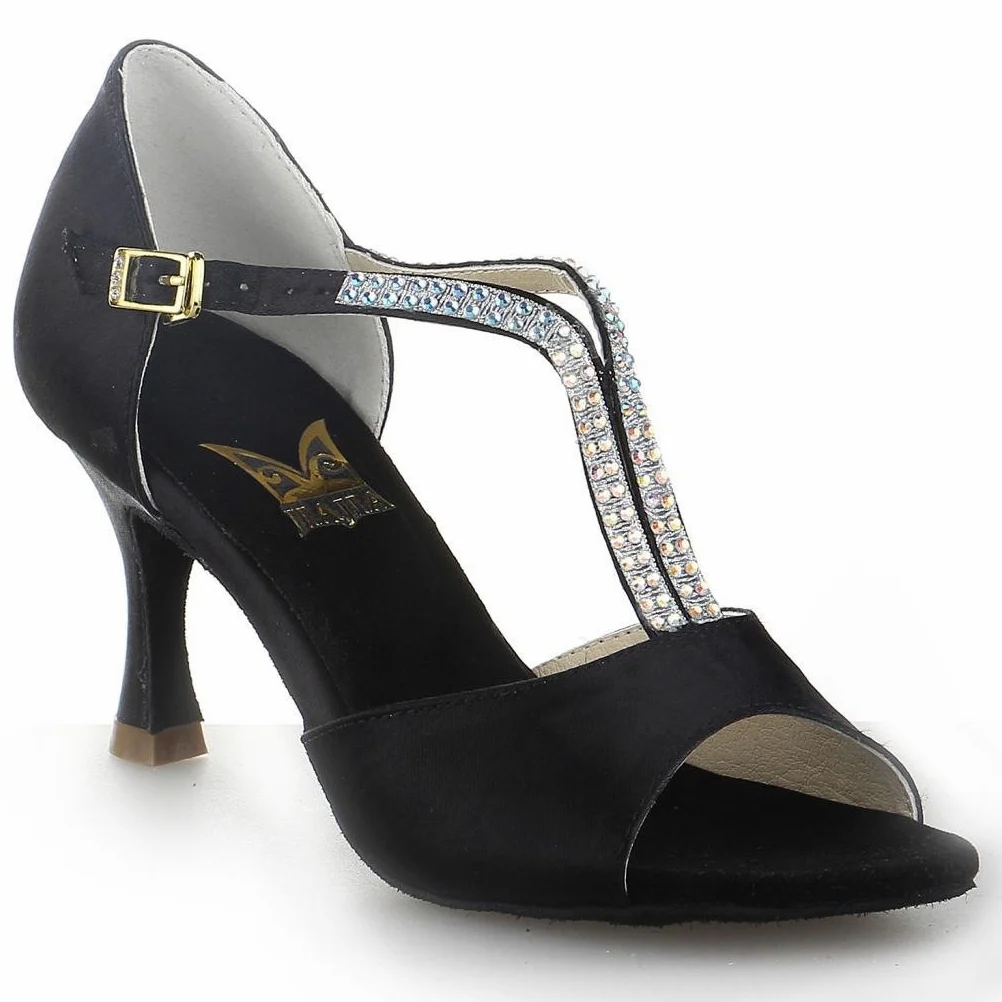JIA JIA 20520 Sandalias de mujer Tacón acampanado Super Satén Zapatos de baile latino