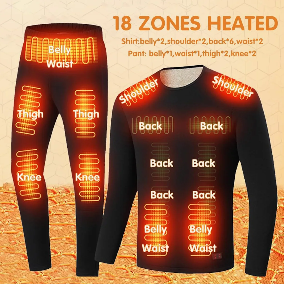 Conjunto de Ropa Interior térmica con calefacción eléctrica para Hombre y Mujer, con USB, 18 Zonas, para Deportes al Aire Libre.