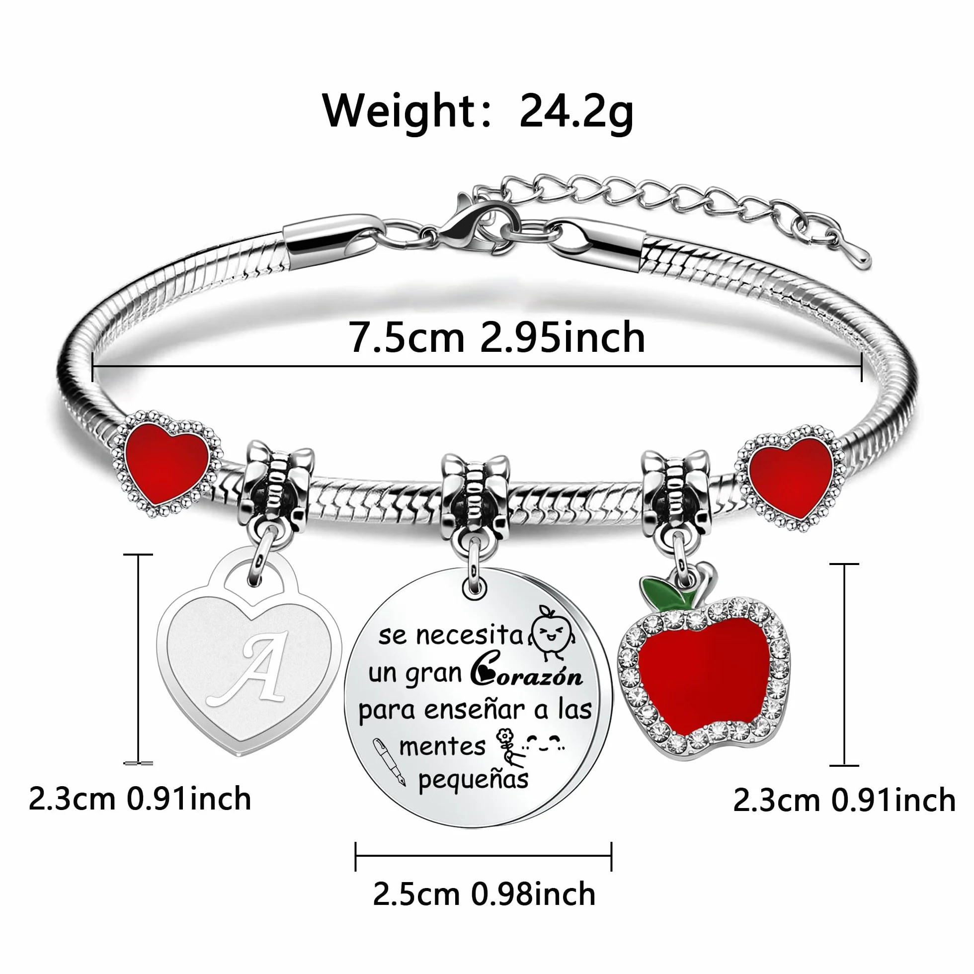Pulsera Maestra Regalo Iniciales A-Z Joyas Colgante Corazón Mujer