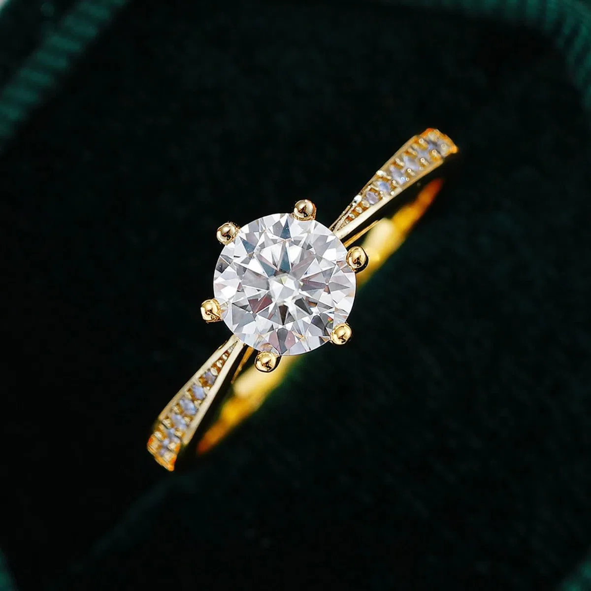 KnSam Anillo de compromiso auténtico Au 375/585/750 de oro, 6 garras con diamante creado en laboratorio, oro amarillo de 9 K/14 K/18 K, talla 47 – 65