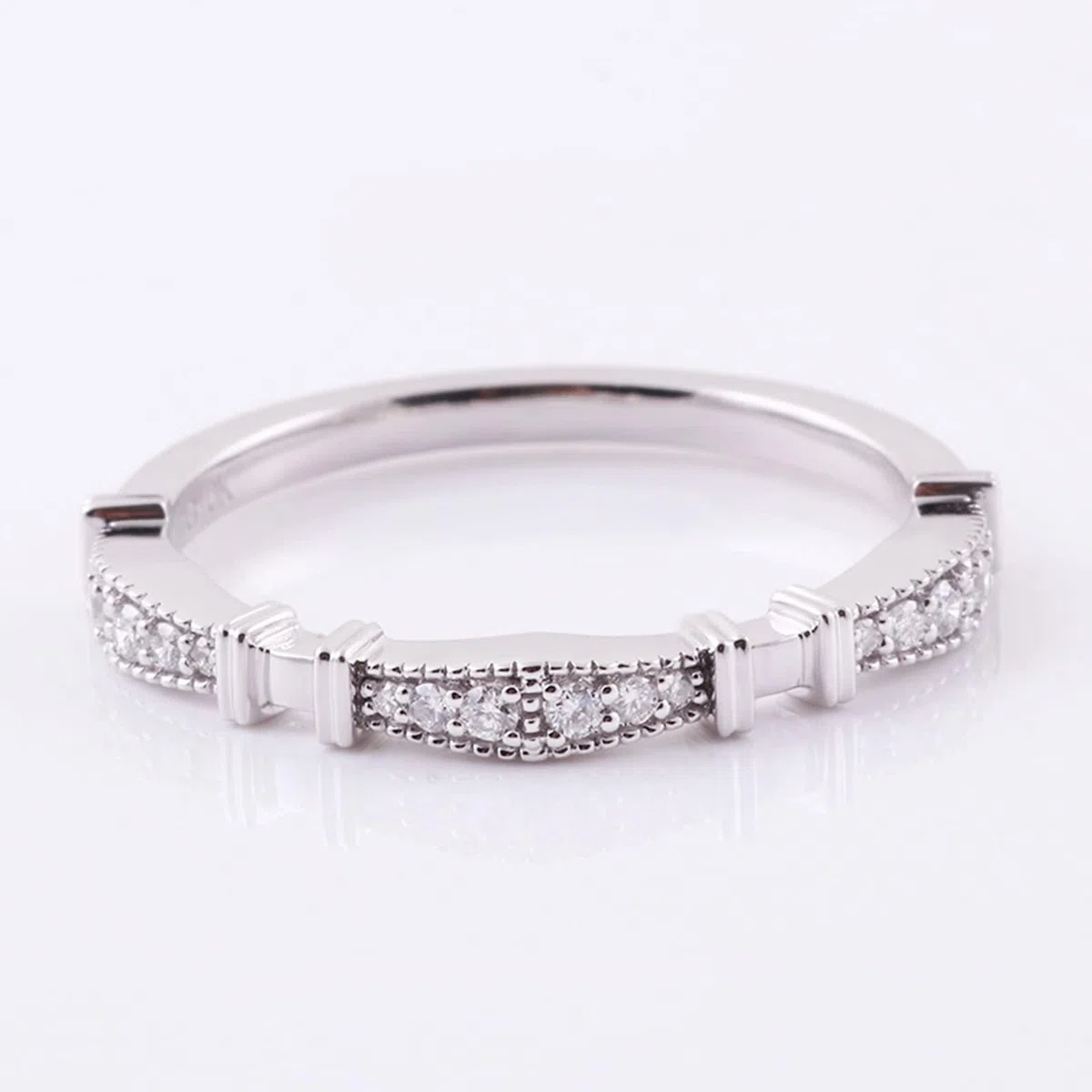 Moissanite Anillo de boda, anillo de promise para mujer, apilable, fino, oro blanco de 9/14/18 K
