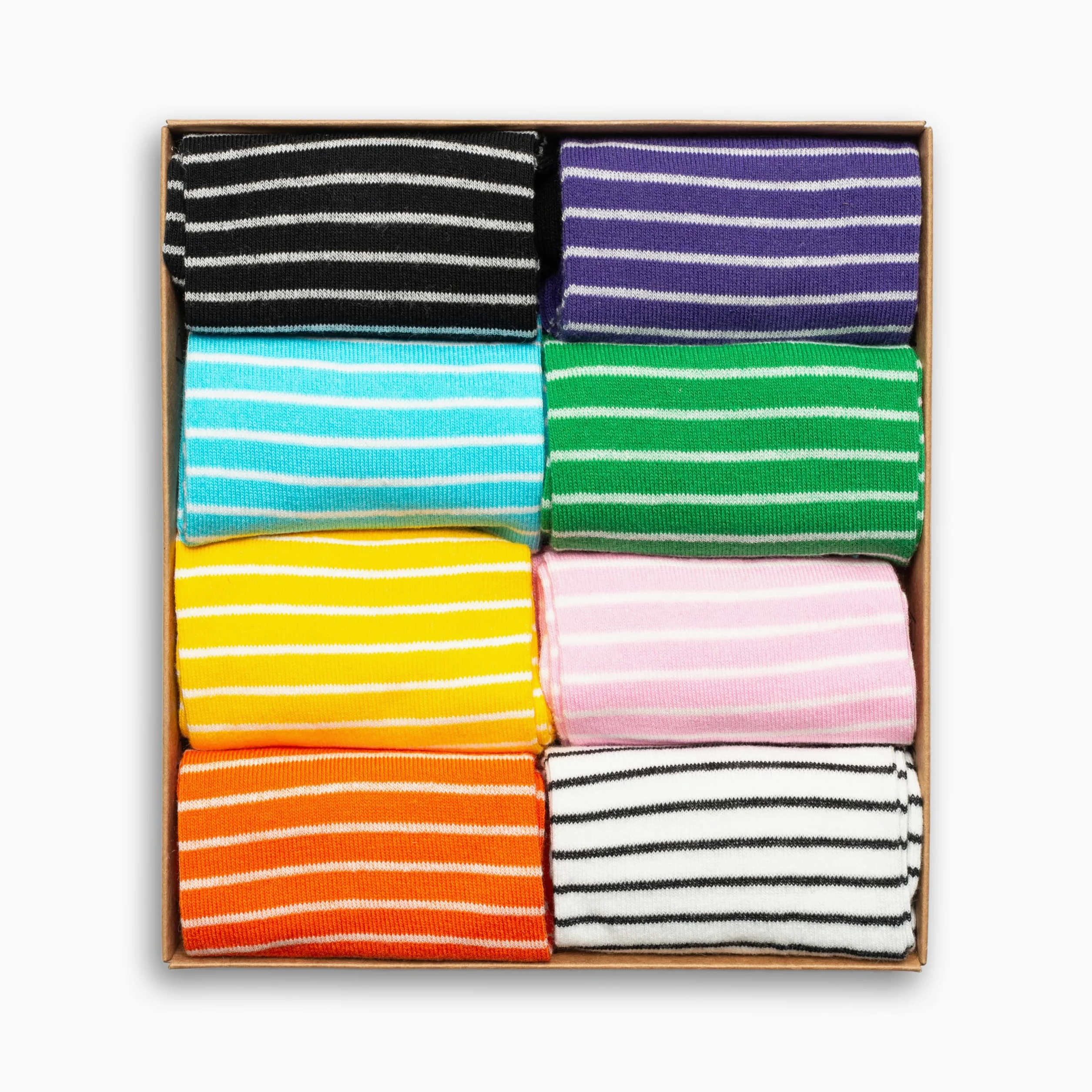 RAFRAY Calcetines de alta calidad, calcetines coloridos a rayas en caja de regalo, longitud al tobillo, 8 pares, talla US W 5-9.5