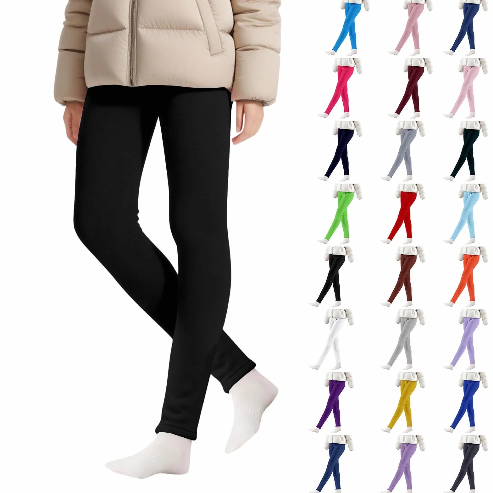 Leggings térmicos para niñas, con forro polar, sin pies, gruesos, cálidos, de longitud completa, elásticos, pantalones de invierno con cintura elástica, leggings básicos de algodón liso