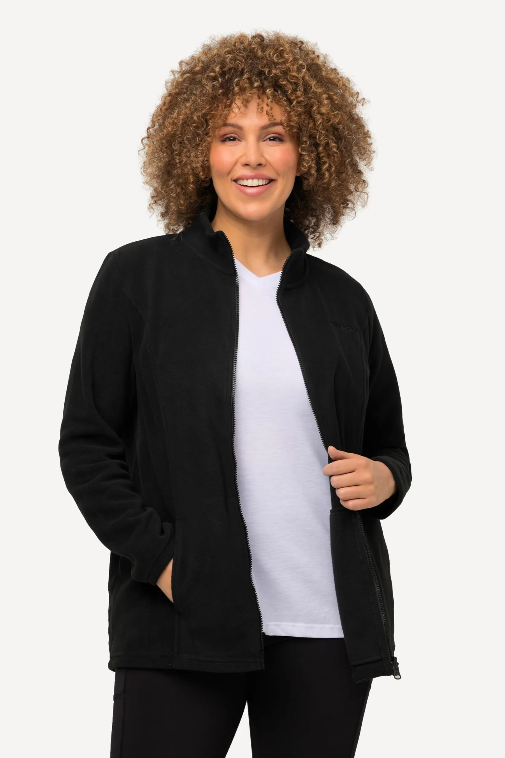 Ulla Popken Mujer Sudadera con Cremallera Negro 50+