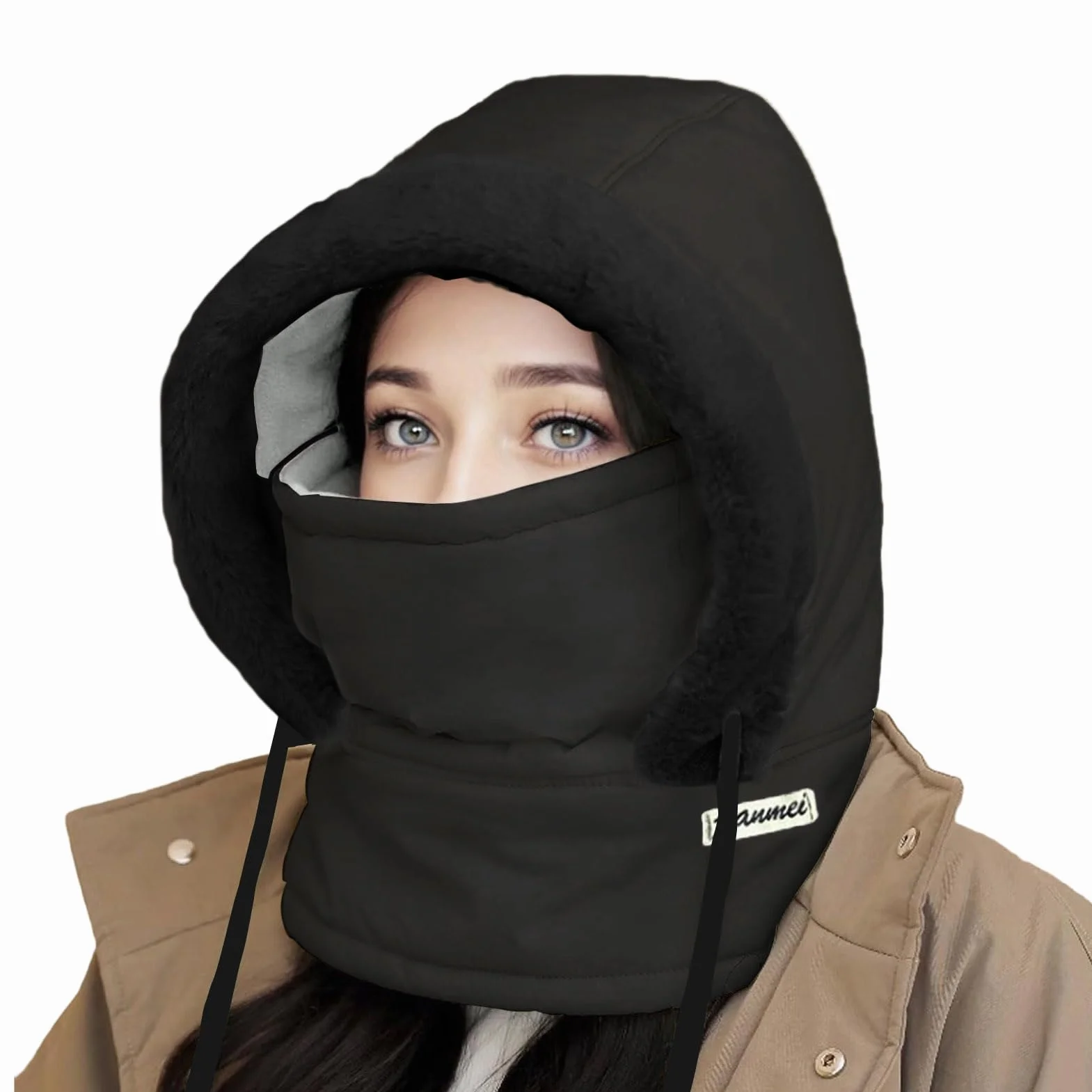 Rayson Gorro de Esquí de Invierno Cortaviento Pasamontañas para Mujer con Forro Cálido Sombrero Suelto Capucha Bufanda