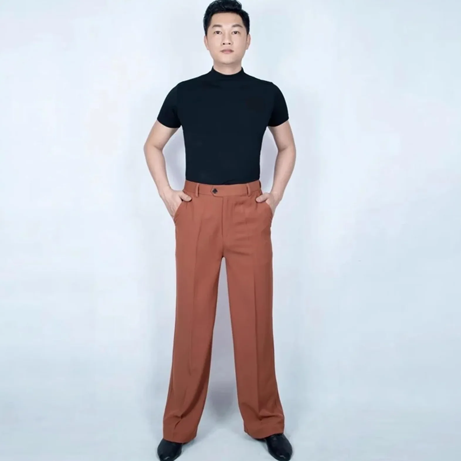 Pantalones De Baile Latino Hombre Pantalones de Baile Latino/Jazz for Hombre, Color Negro, for Mujer, for salón, Ropa, pantalón práctica/actuación con un botón(Brown,23 Waist 77)
