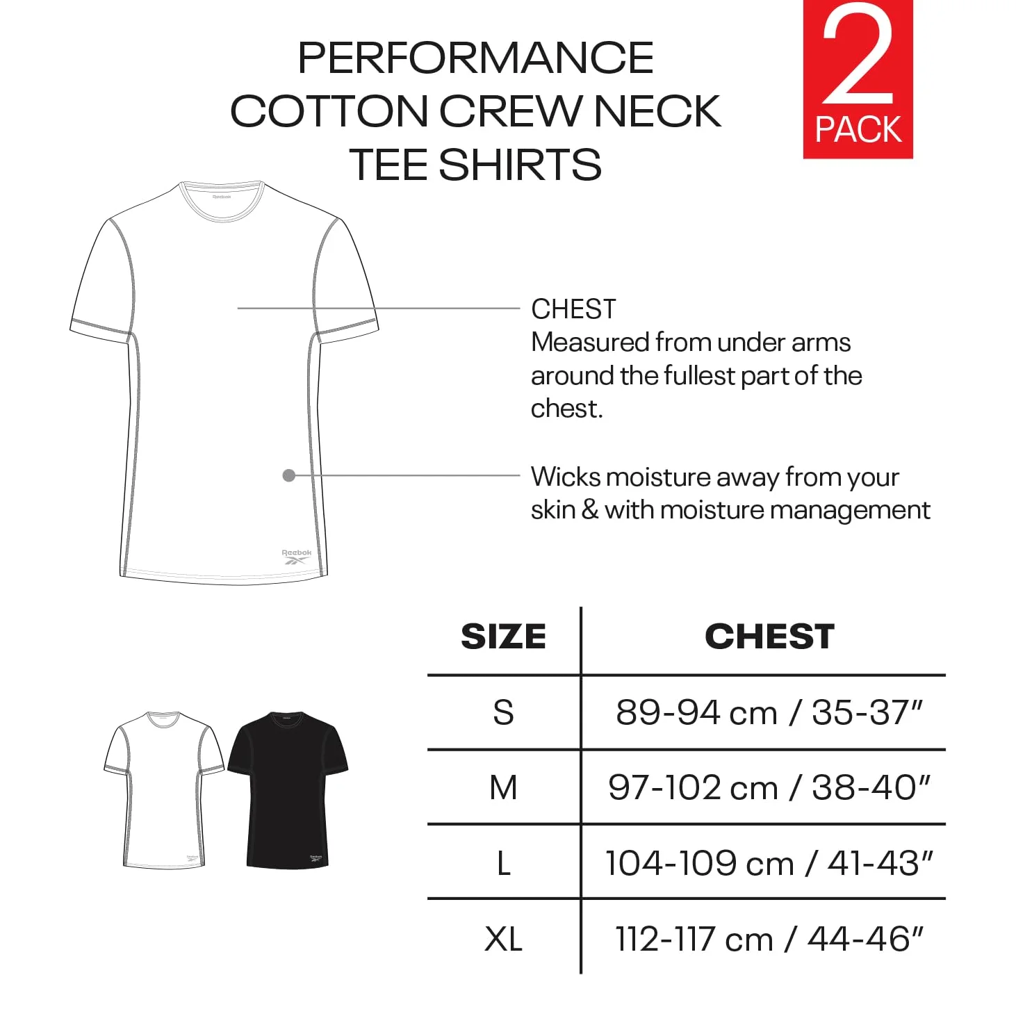 Reebok Clancy Camiseta Hombre (Pack de 2)