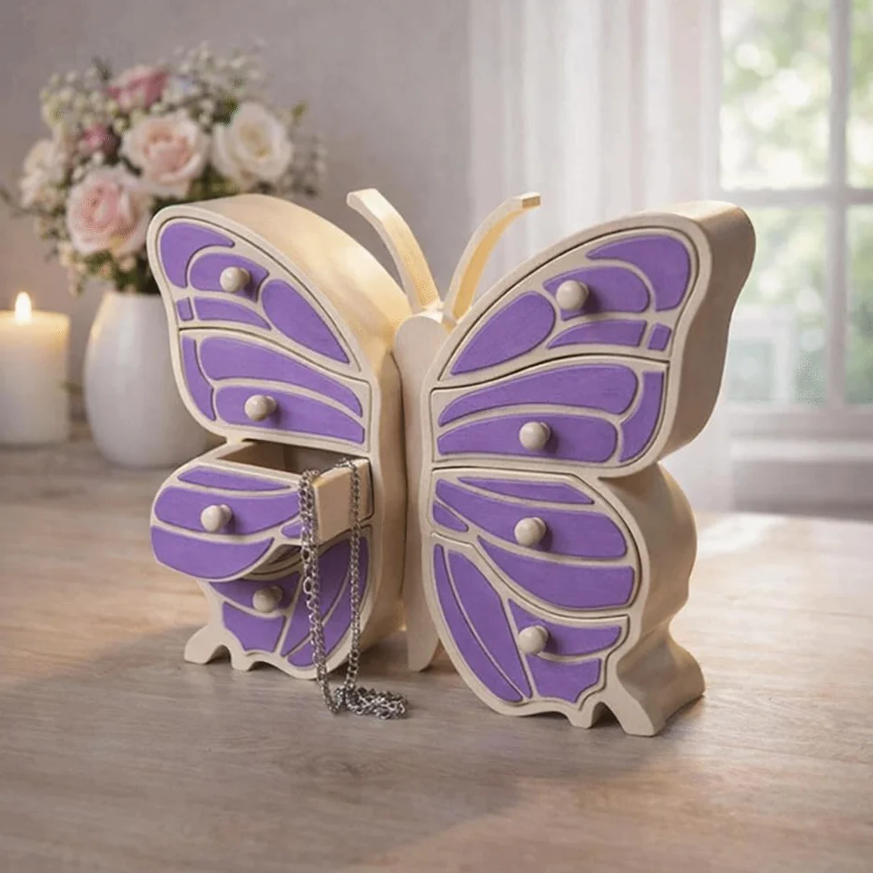 Joyero con capacidad de mariposa, caja de joyería decorativa, cofre del tesoro en forma de mariposa (morado)