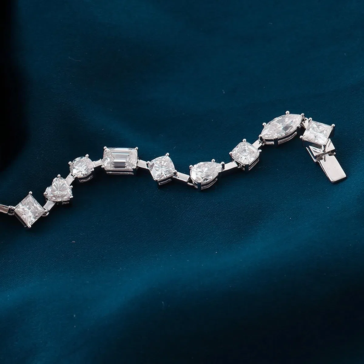 Pulsera de moissanita, pulseras de oro blanco con dije geométrico de moissanita para promesa de boda