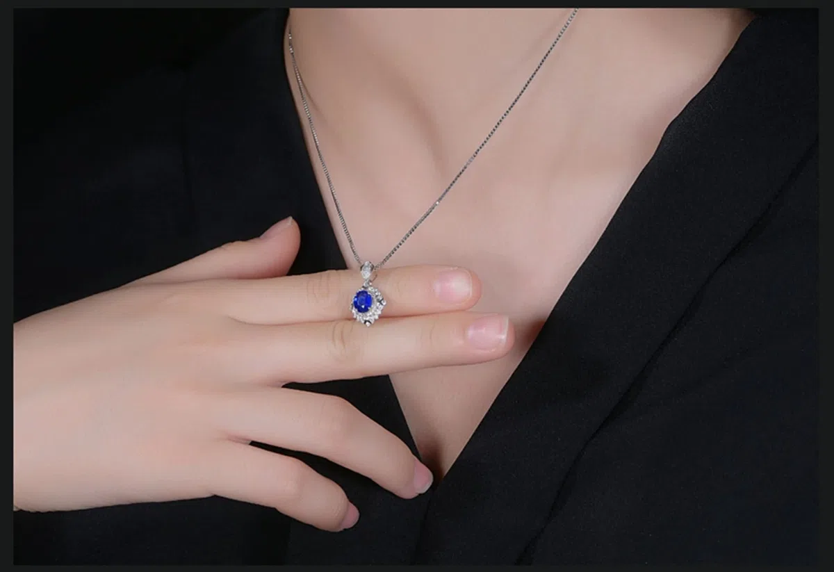 Collares de piedra natal para mujer, collares de zafiro con oro blanco de 1.07 quilates VVS2 piedra preciosa de corte ideal de 18 quilates lujoso collar de regalo para mujer, Zafiro Diamante