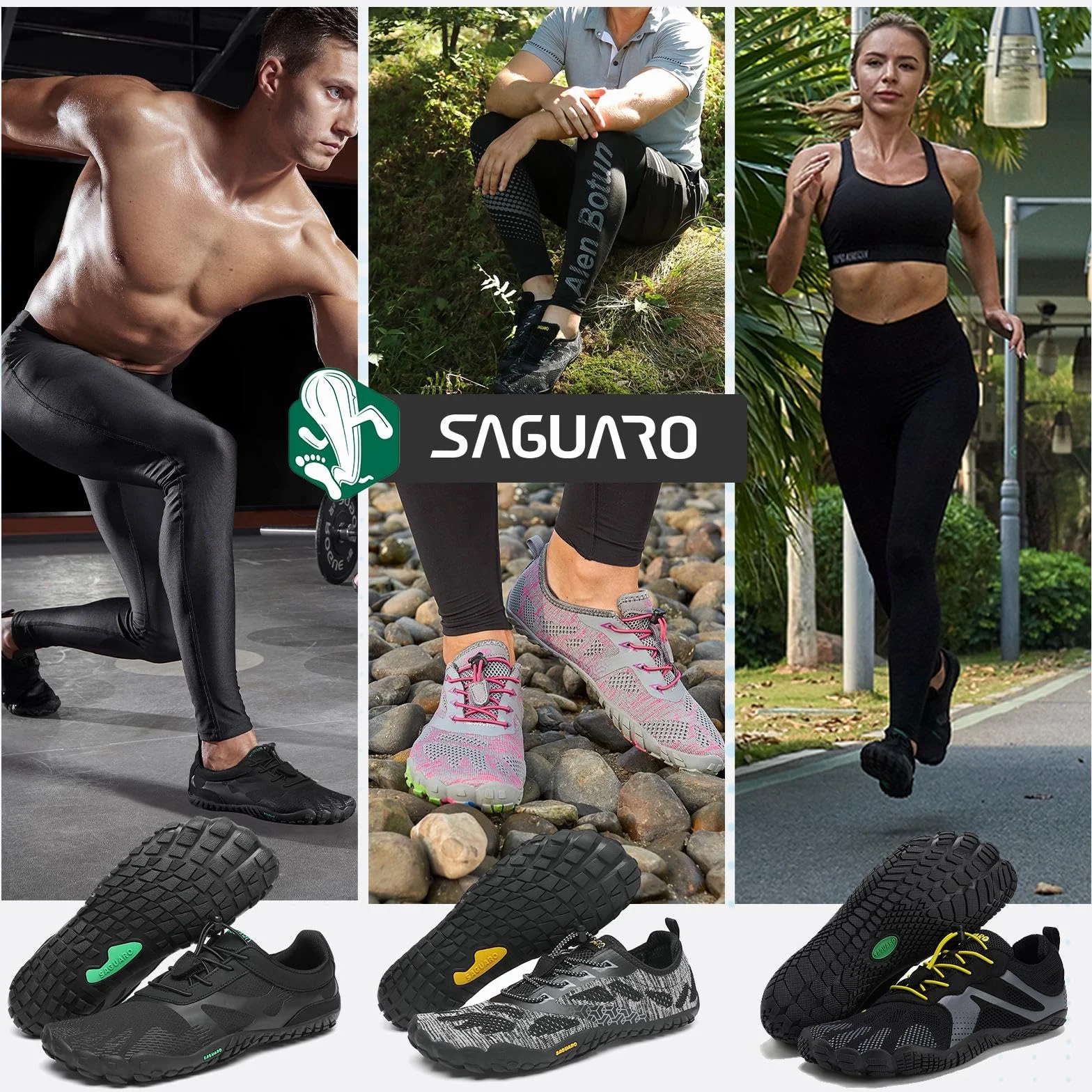 SAGUARO Buty Minimalistyczne Cinco Dedos Zero Drop Lekkie Bieganie Siłownia Wędrówki 36-48